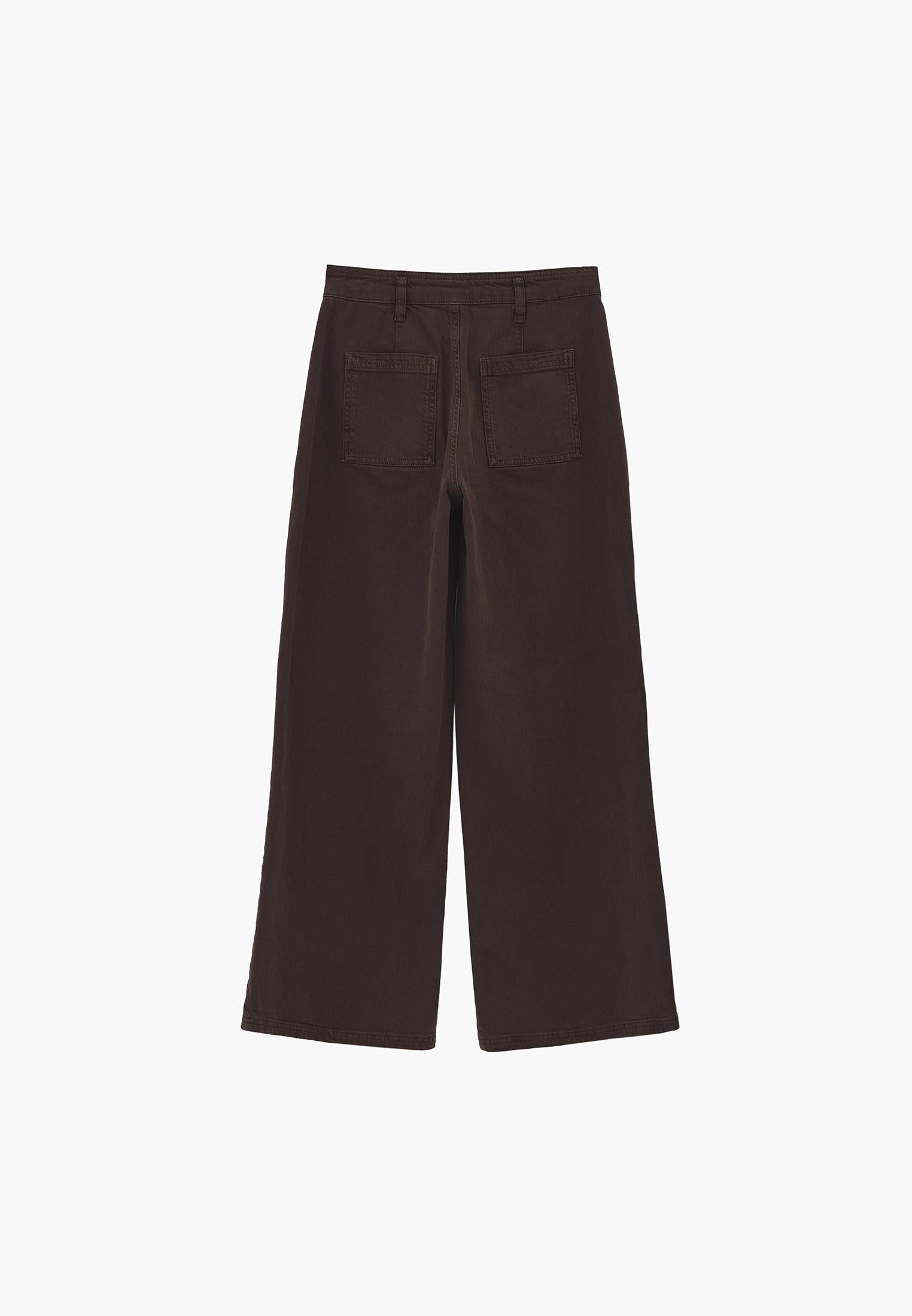 Ultra High Waist Wide Leg Cut Pocket Detailed Cropped Pants - ANTIK CHICORY COFFEE