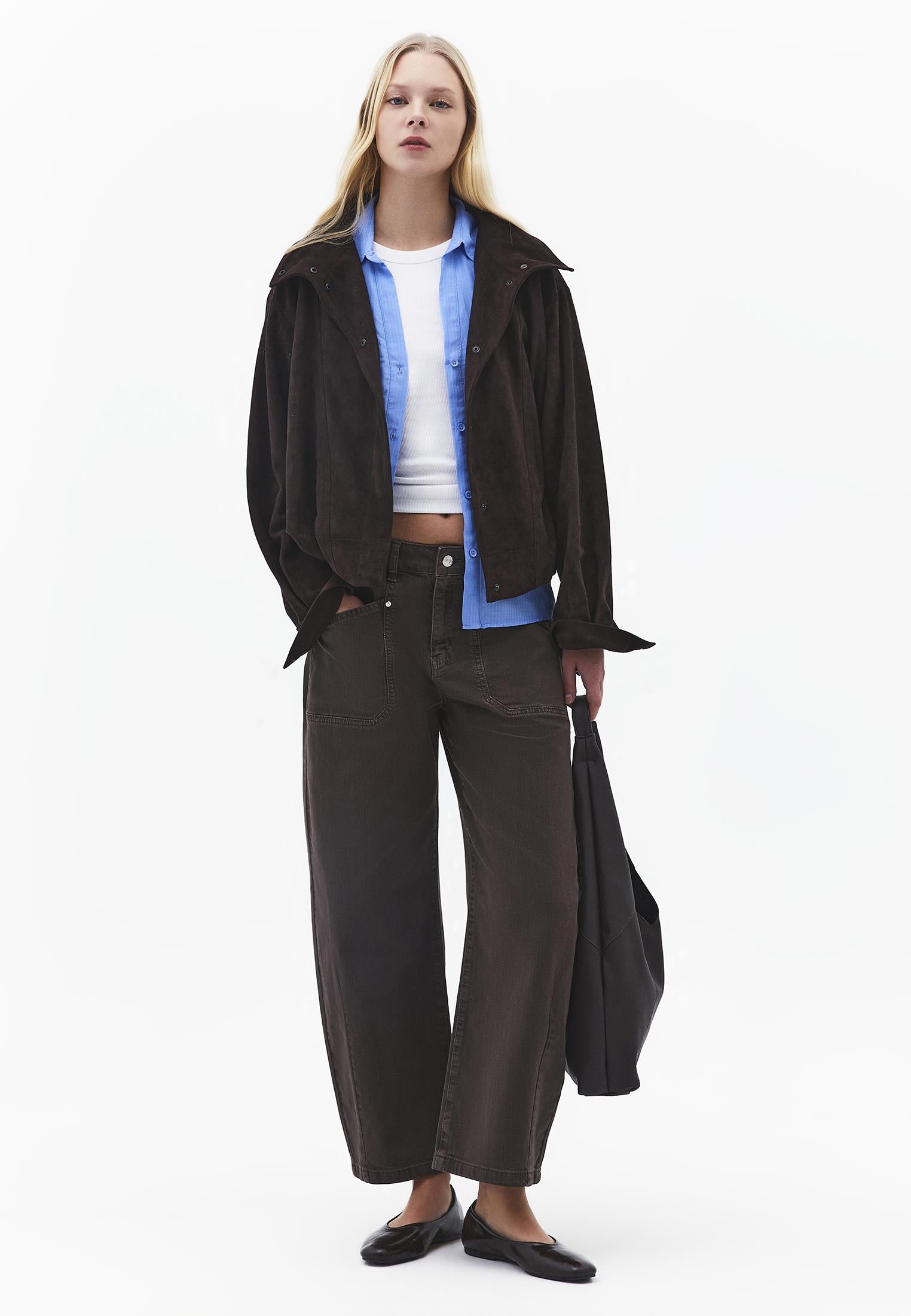 Women's Pants With Pocket Detail Barrel Leg - ANTIK CHOCOLATE BROWN