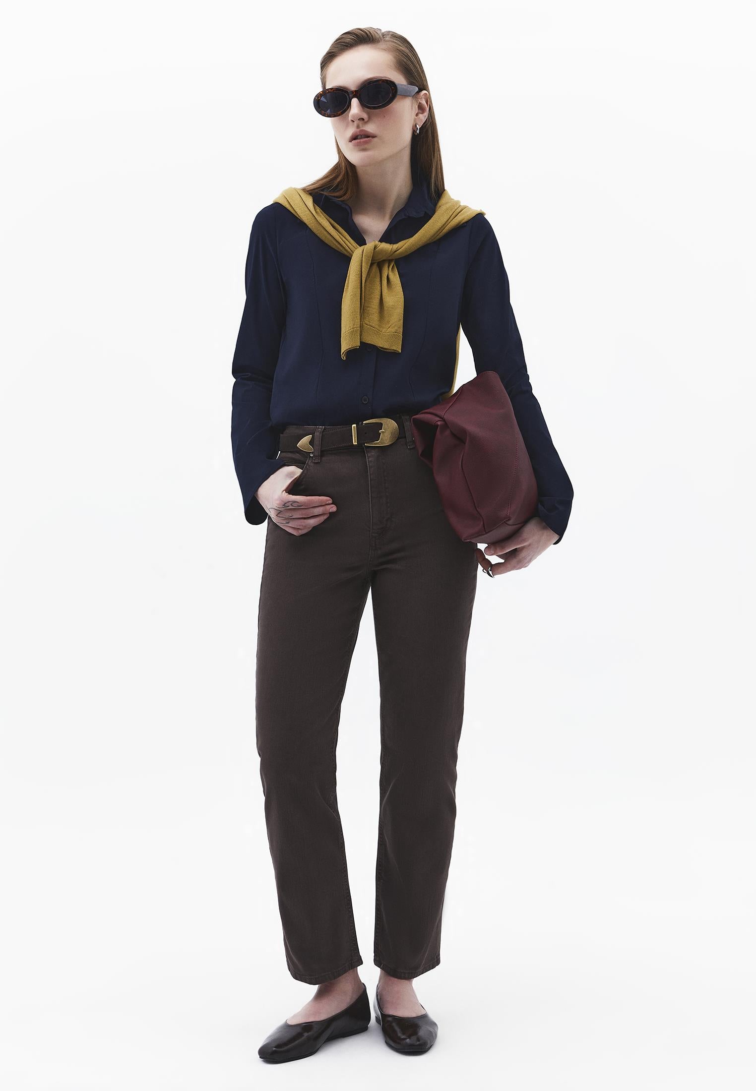 Ultra High Waist Straight Leg Pants - ANTIK CHOCOLATE BROWN