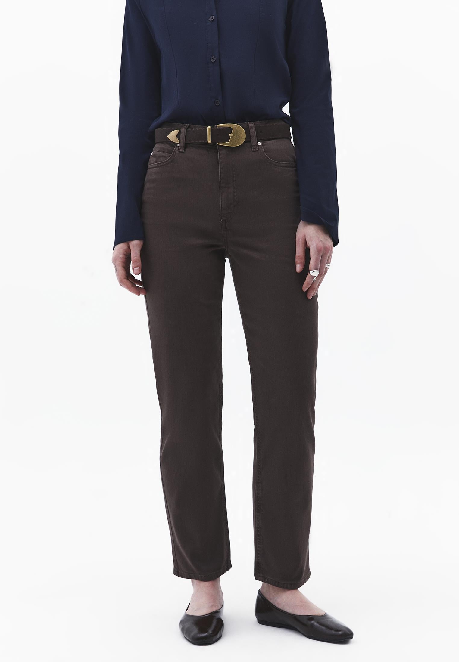Ultra High Waist Straight Leg Pants - ANTIK CHOCOLATE BROWN