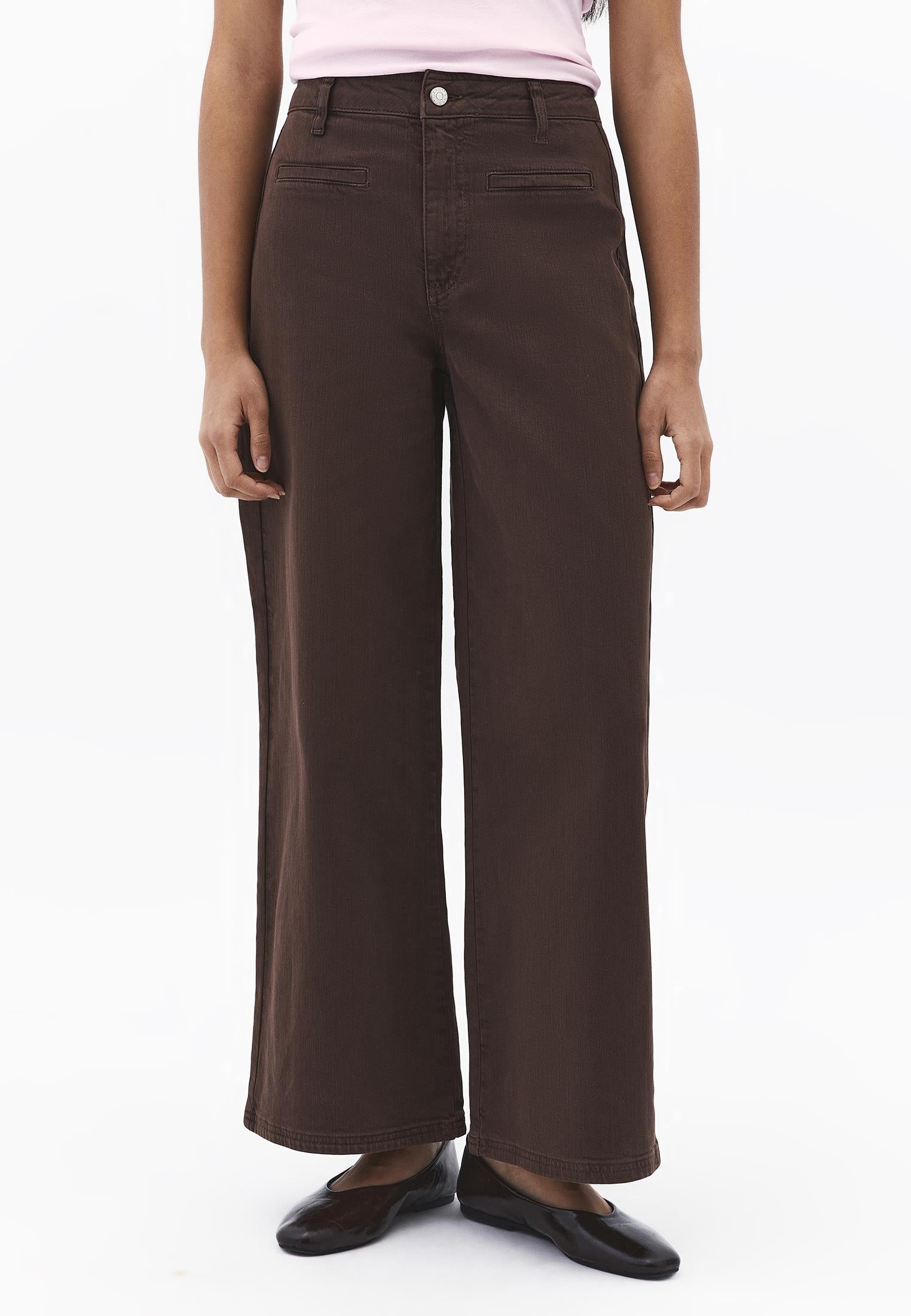 Ultra High Waist Wide Leg Cut Pocket Detailed Cropped Pants - ANTIK CHOCOLATE BROWN