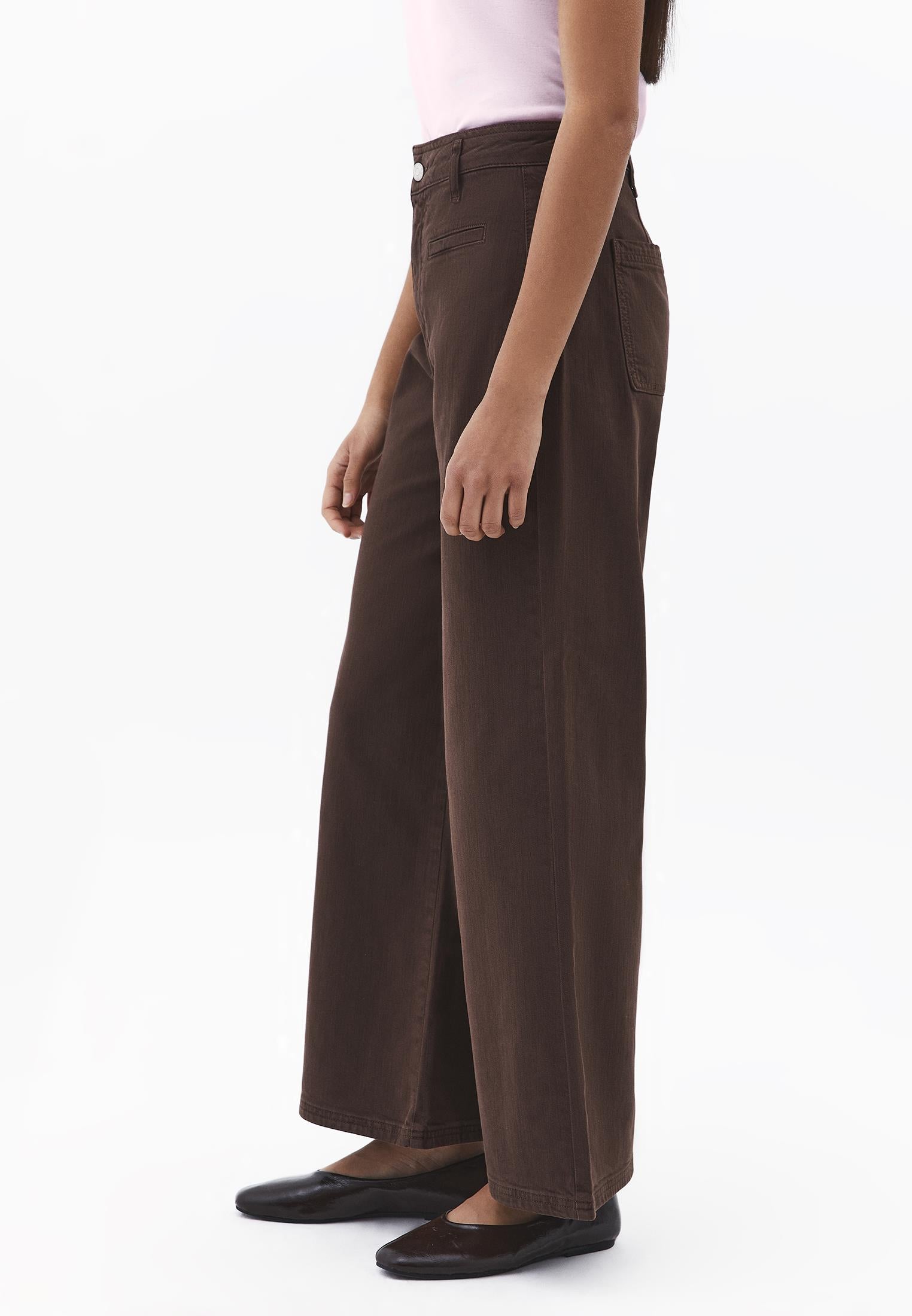 Ultra High Waist Wide Leg Cut Pocket Detailed Cropped Pants - ANTIK CHOCOLATE BROWN