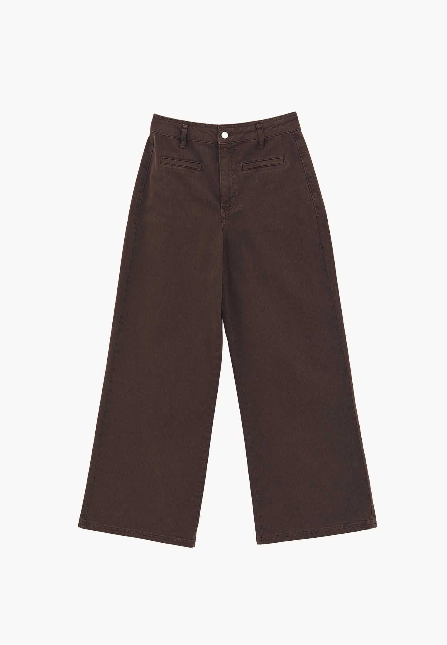 Ultra High Waist Wide Leg Cut Pocket Detailed Cropped Pants - ANTIK CHOCOLATE BROWN