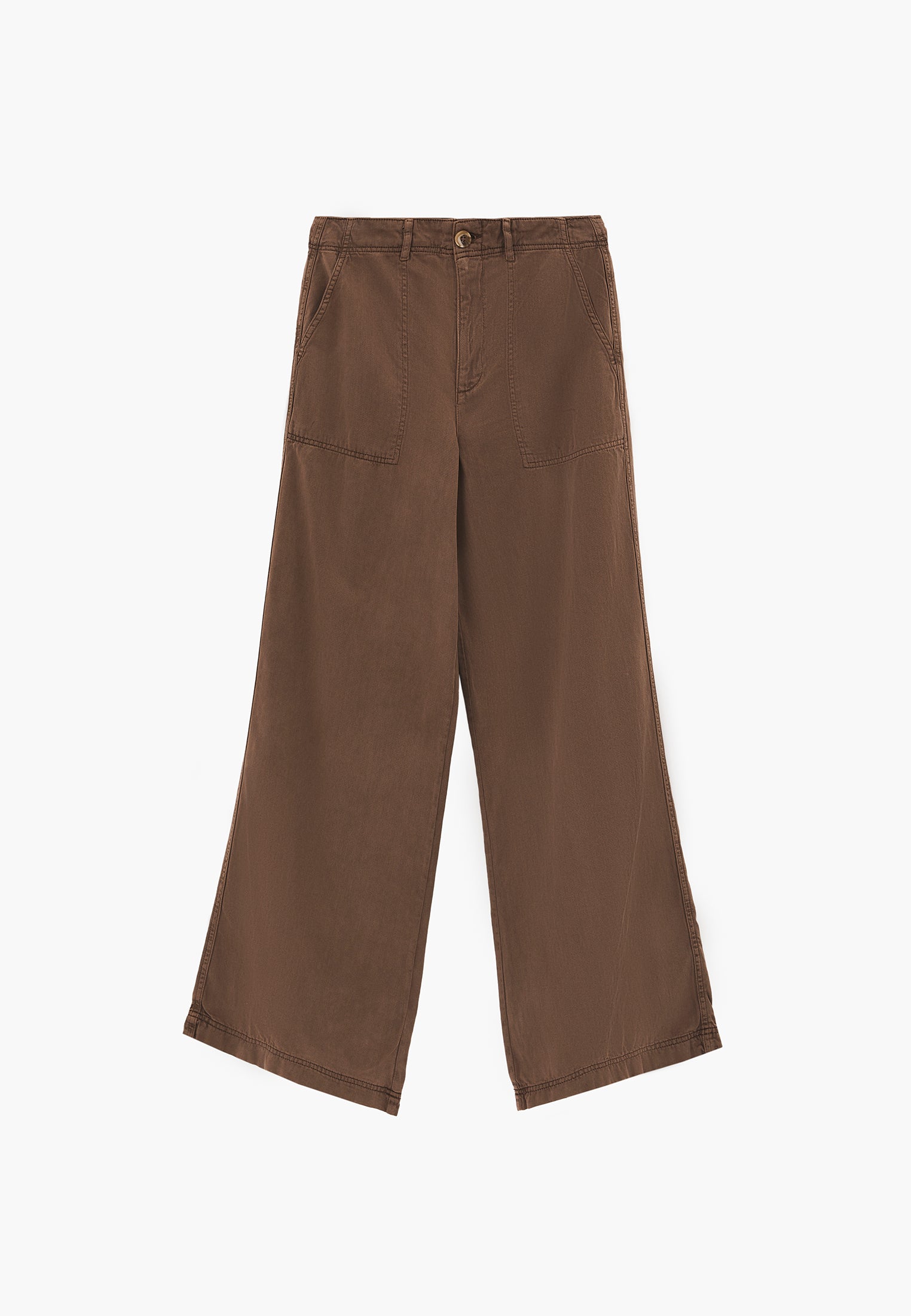 Woven Trousers With Pockets, High Waist And Wide Leg - ANTIK CHOCOLATE CHIP