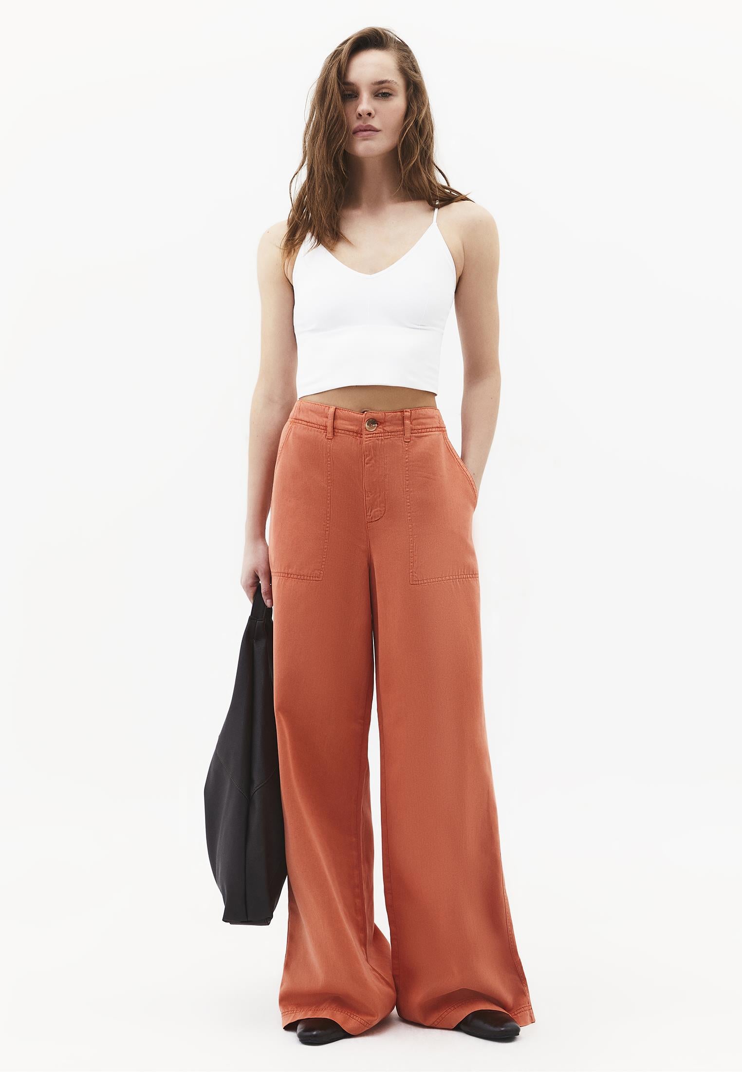 High Waist Pocket Detailed Wide Leg Pants - ANTIK CRABAPPLE