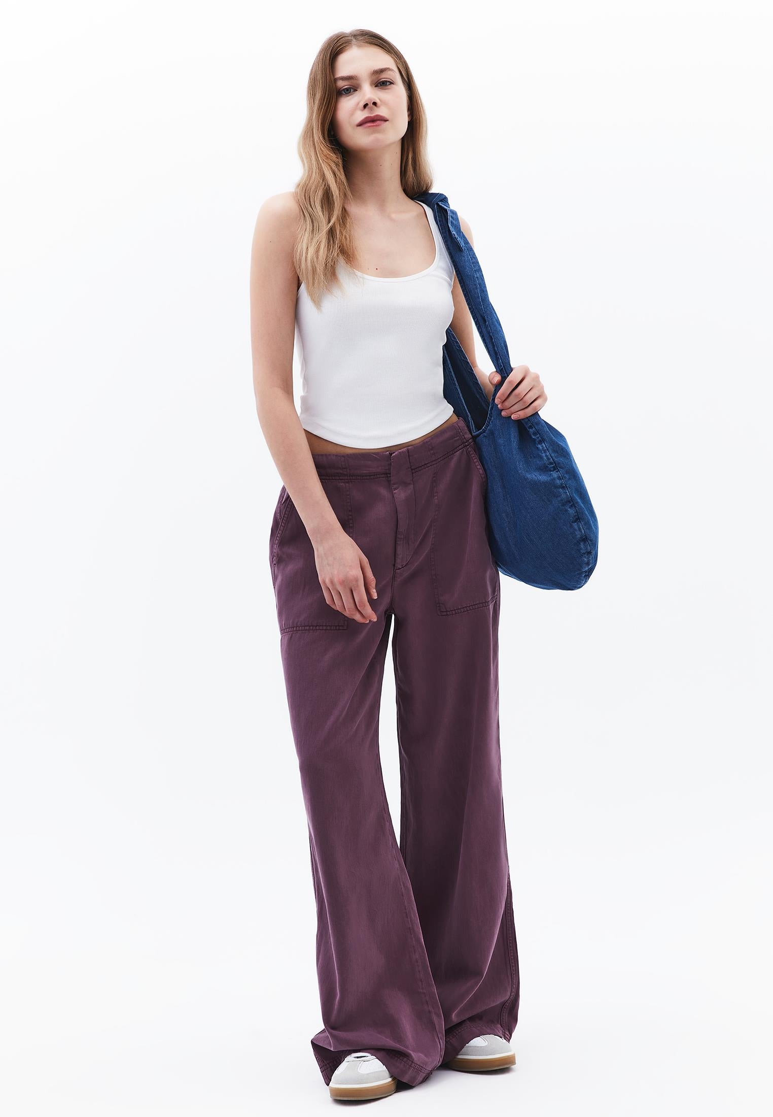 Wide Leg Pocket Detail Trousers - ANTIK CRUSHED VIOLETS