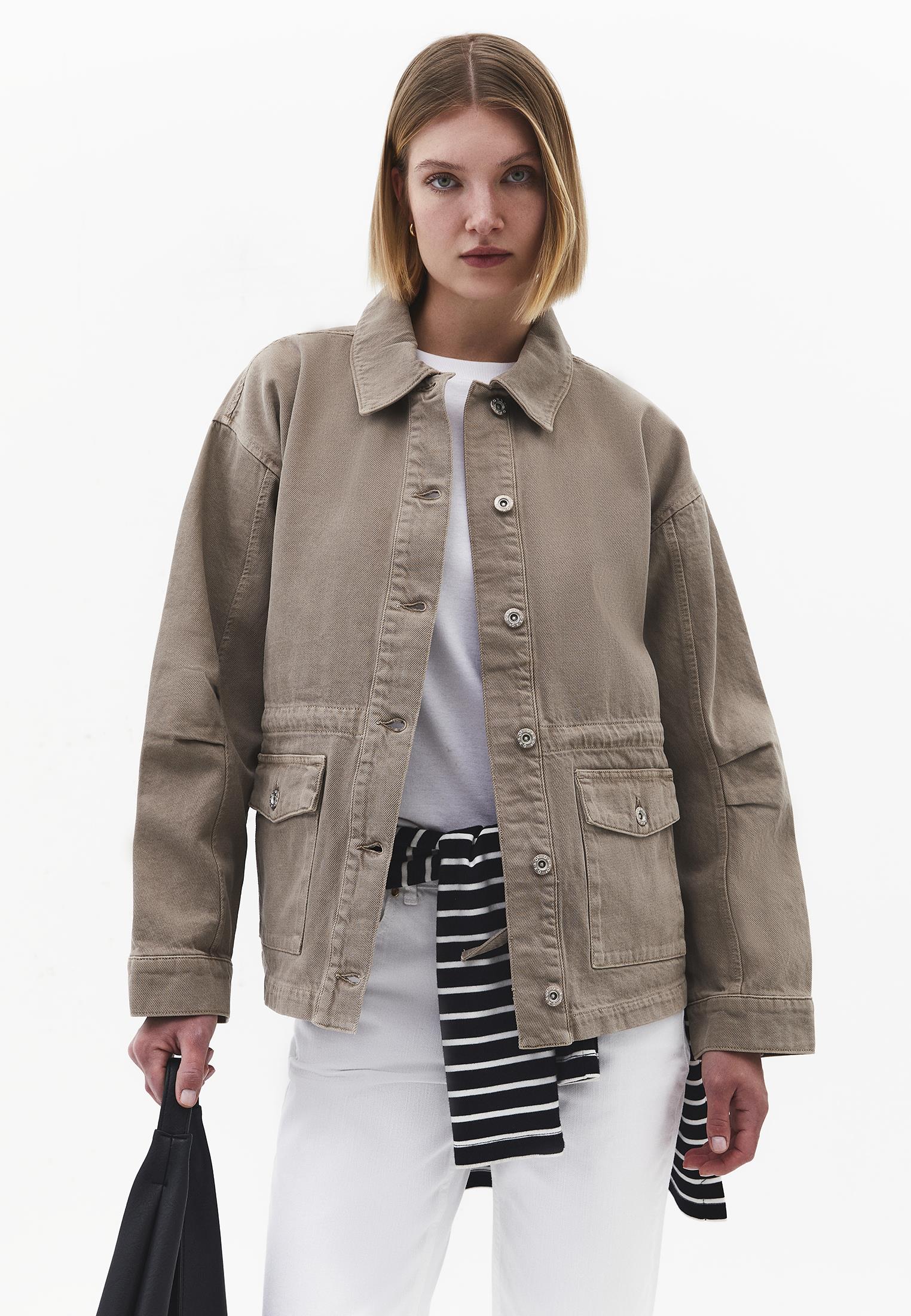 Loose Fit Pocket Detailed Long Sleeve Jacket - ANTIK DESERT TAUPE