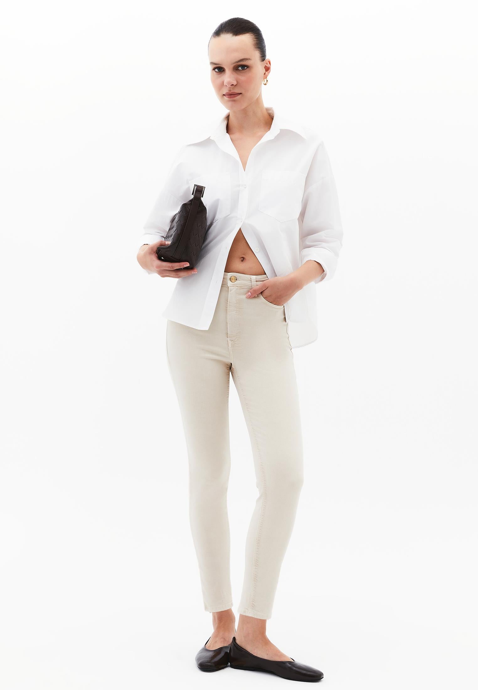 High Waist Cropped Skinny Pants - ANTIK FEATHER GRAY