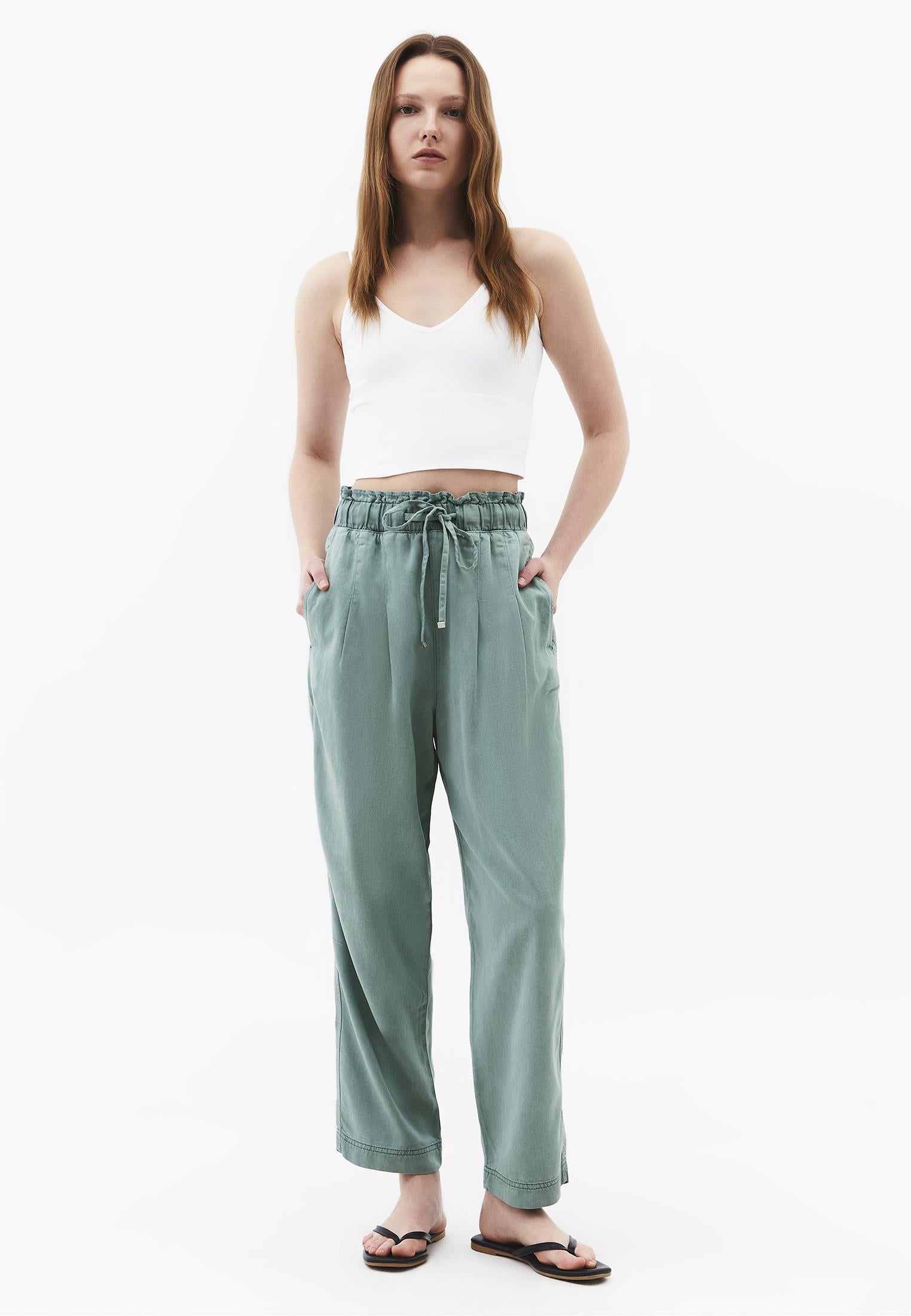 Pleated Tencel Baggy Pants - ANTIK GREEN MILIEU