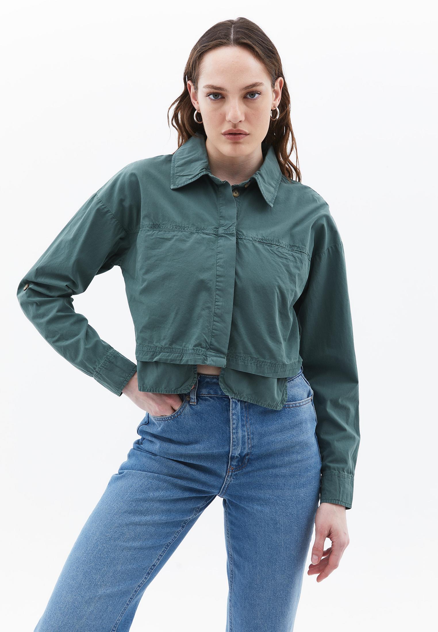 Pocketed Loose Fit Cropped Shirt - ANTIK LAUREL WREATH