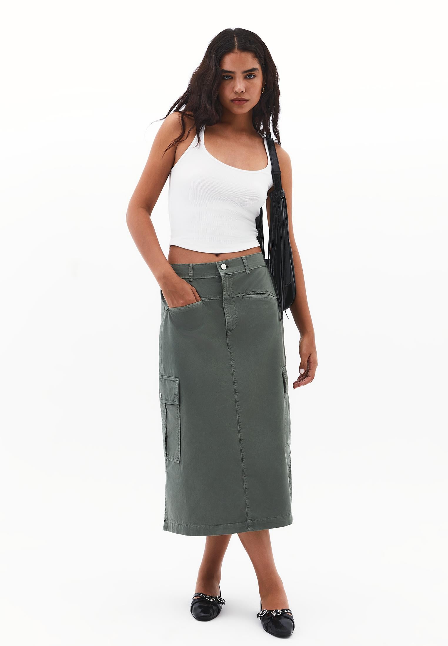 Flared Long Cargo Skirt With Zipper Detail - ANTIK LAUREL WREATH