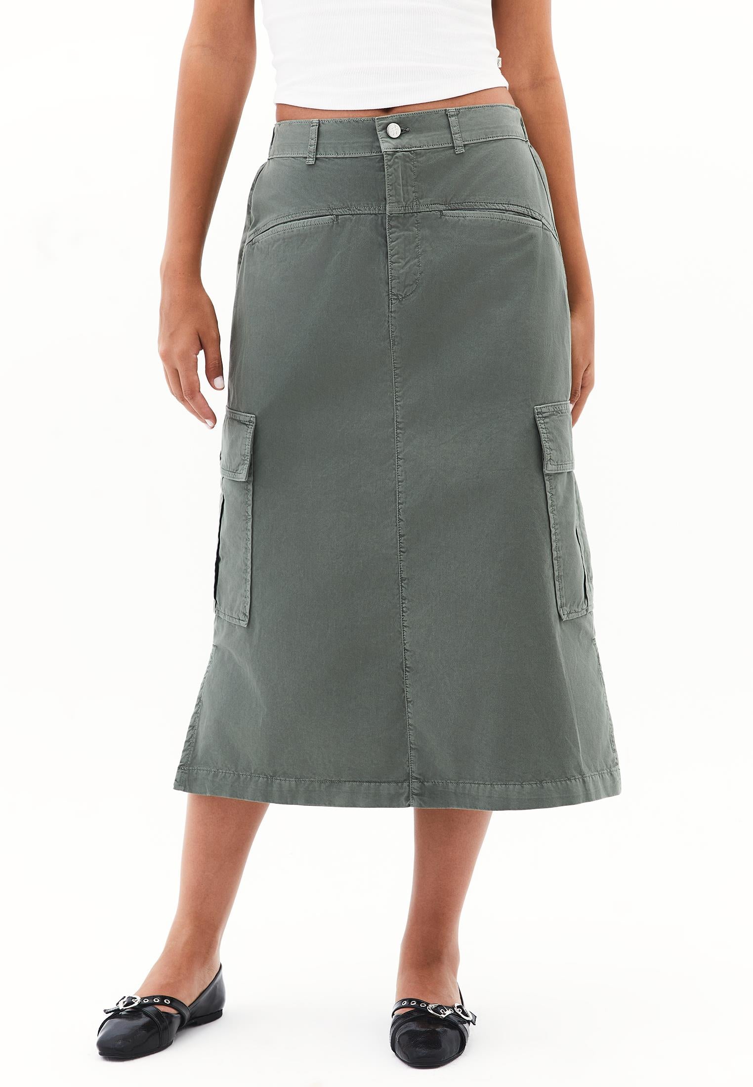 Flared Long Cargo Skirt With Zipper Detail - ANTIK LAUREL WREATH