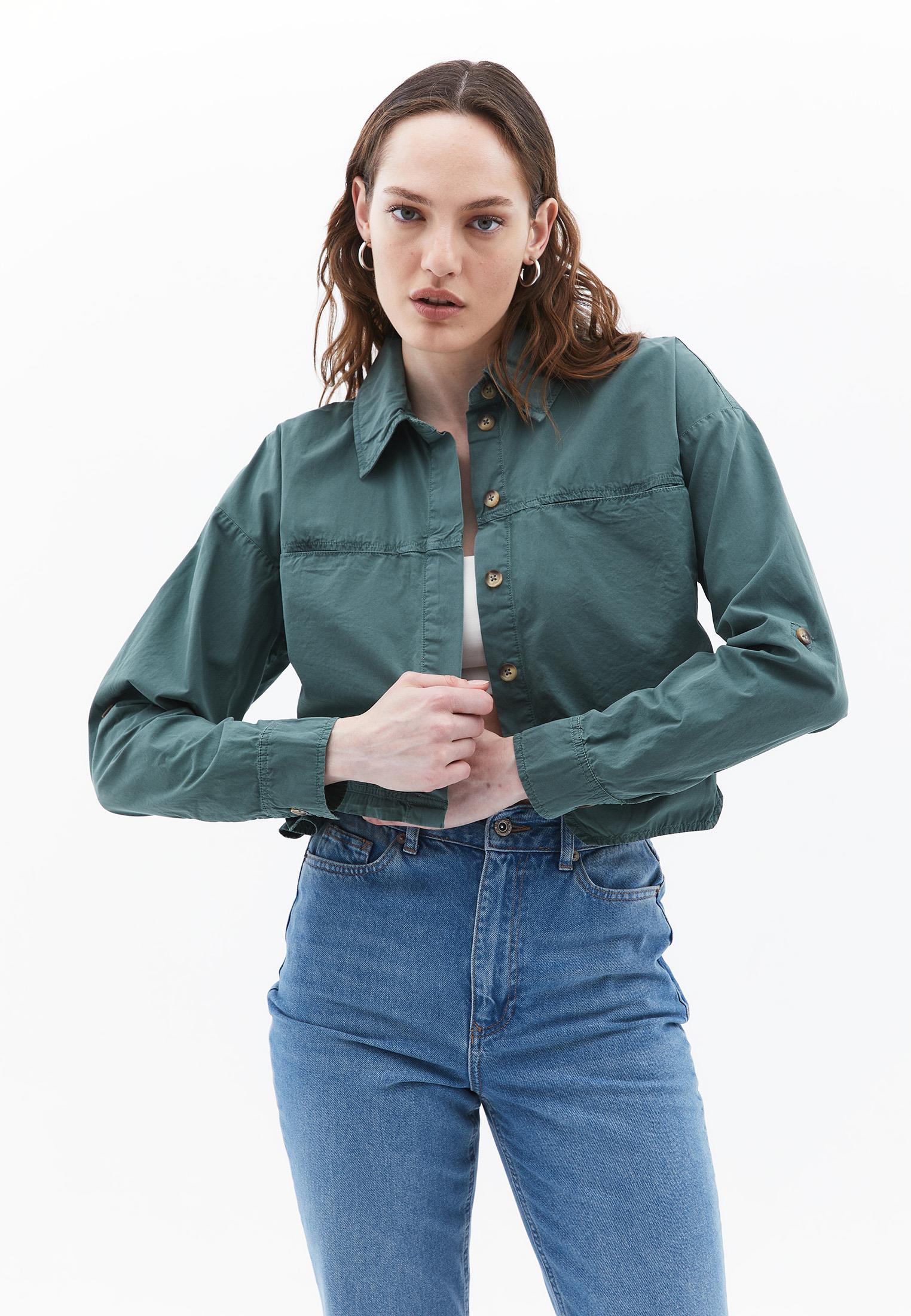 Pocketed Loose Fit Cropped Shirt - ANTIK LAUREL WREATH