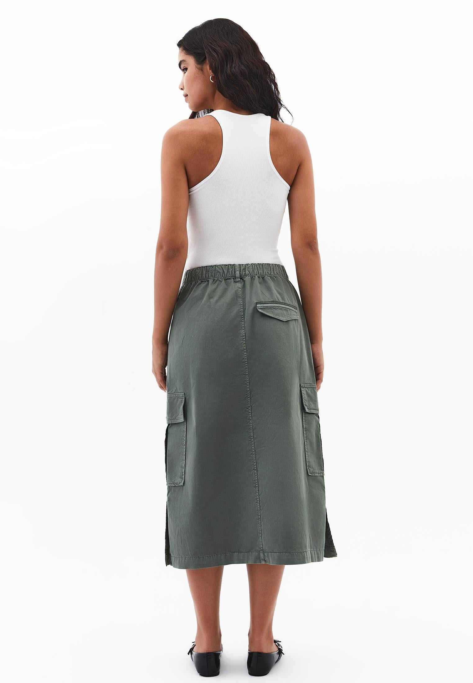 Flared Long Cargo Skirt With Zipper Detail - ANTIK LAUREL WREATH