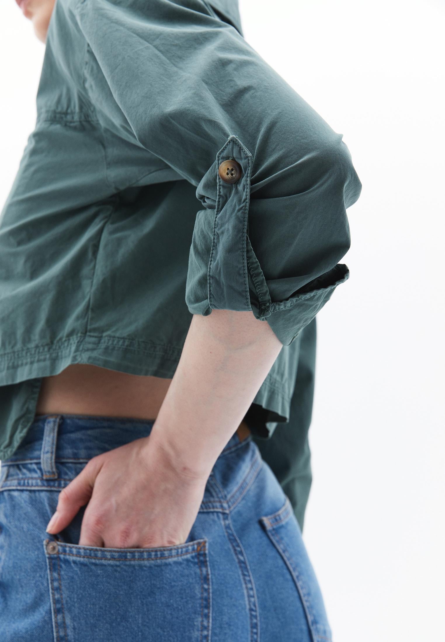Pocketed Loose Fit Cropped Shirt - ANTIK LAUREL WREATH