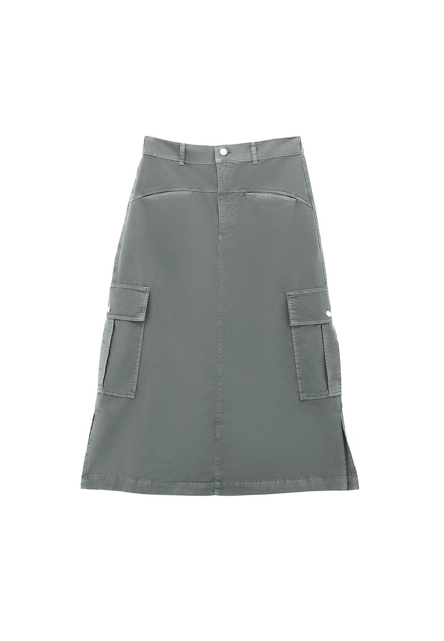 Flared Long Cargo Skirt With Zipper Detail - ANTIK LAUREL WREATH