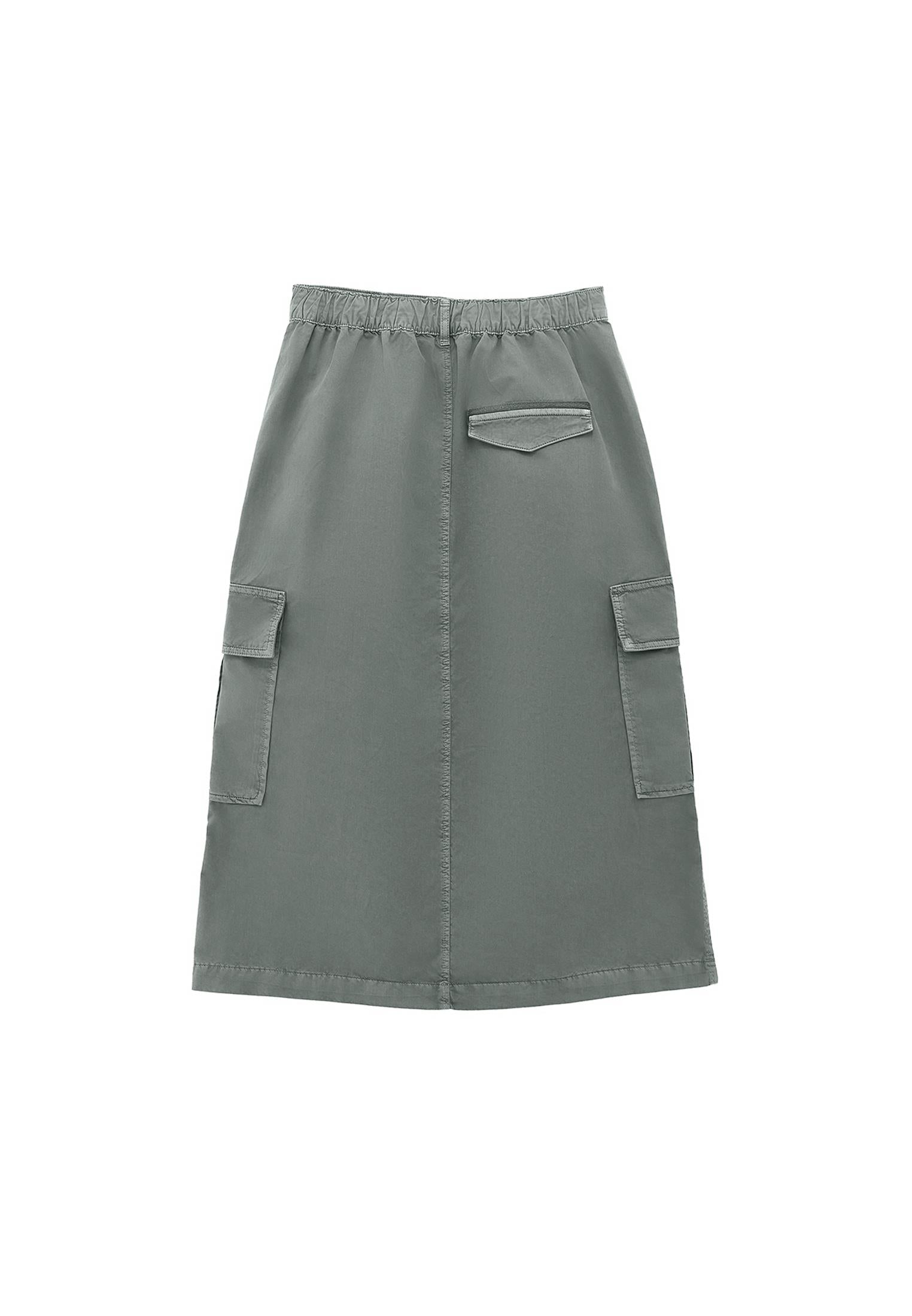 Flared Long Cargo Skirt With Zipper Detail - ANTIK LAUREL WREATH