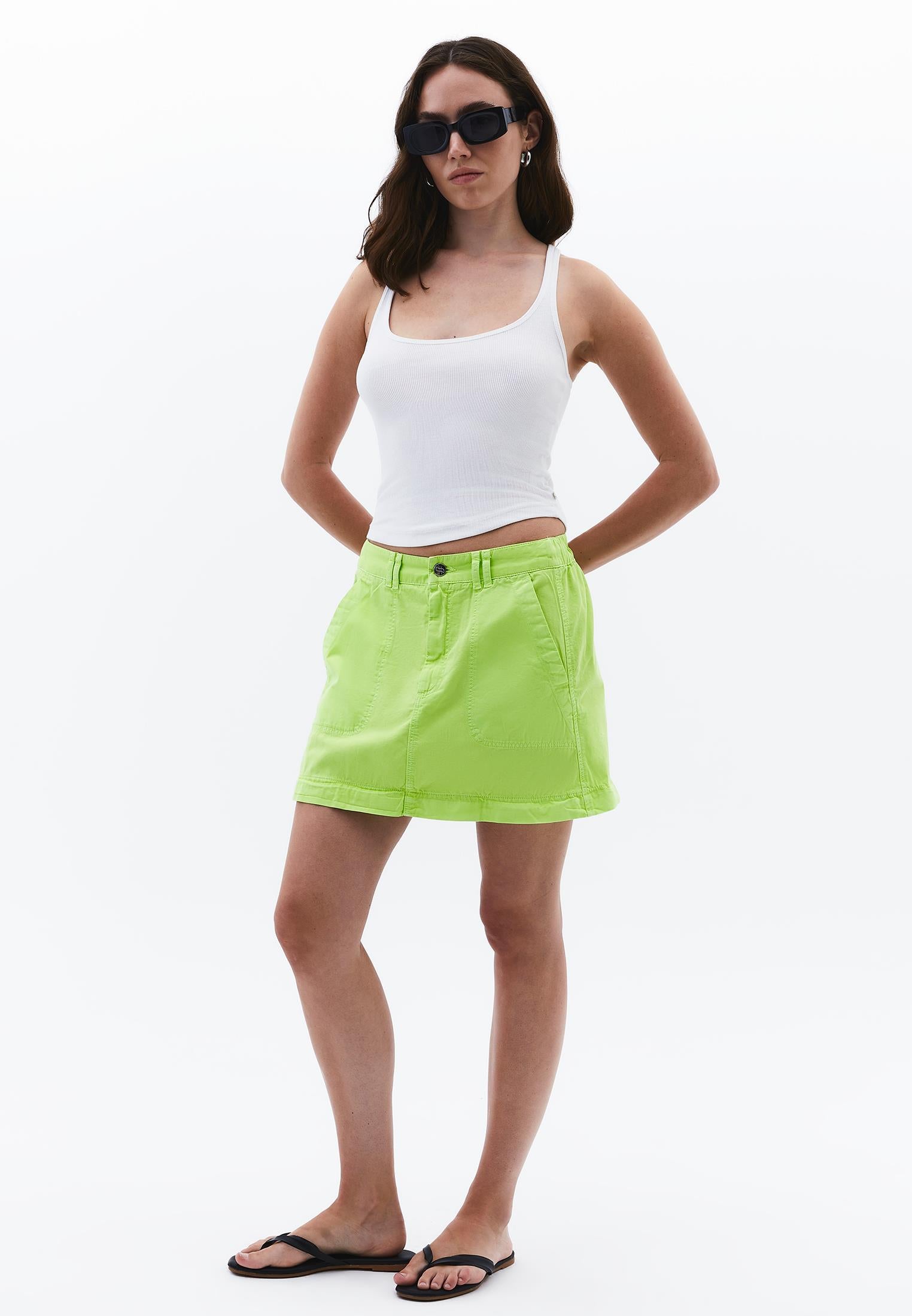 Long A-Line Cargo Skirt With Buckle Detail - ANTIK LETTUCE GREEN