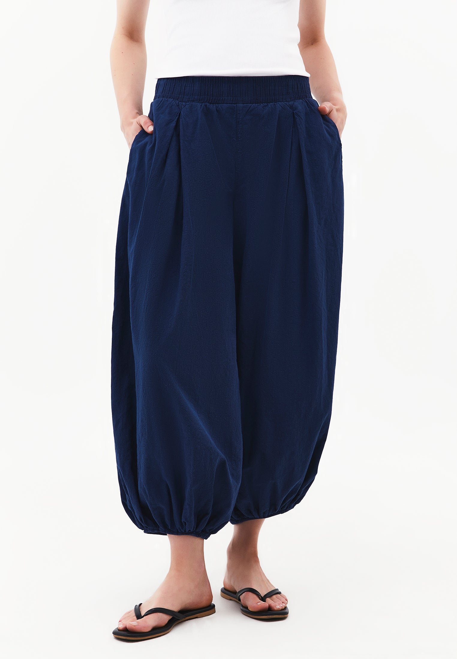 Balloon Fit Regular Waist Pleated Pants - ANTIK NAVY PEONY