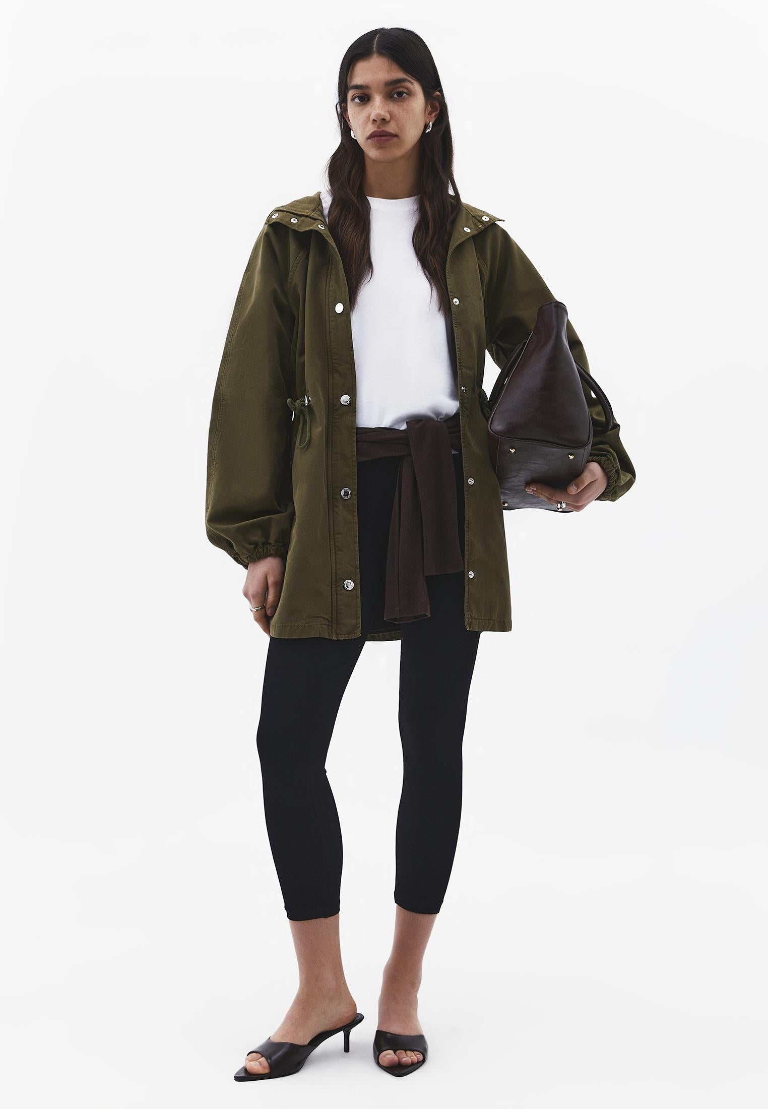 Hooded Raglan Sleeve Midi Coat - ANTIK OLIVE DRAB