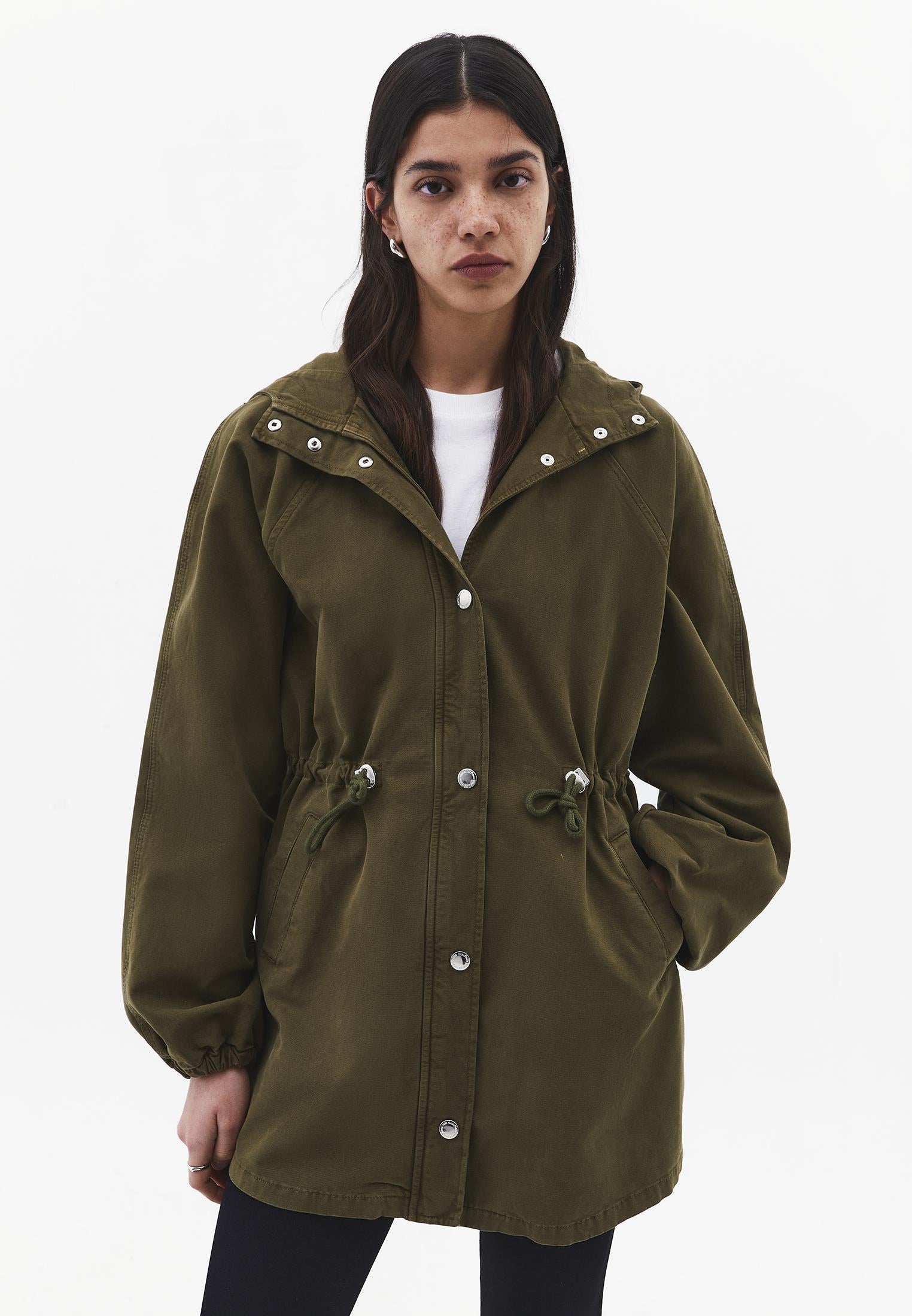 Hooded Raglan Sleeve Midi Coat - ANTIK OLIVE DRAB
