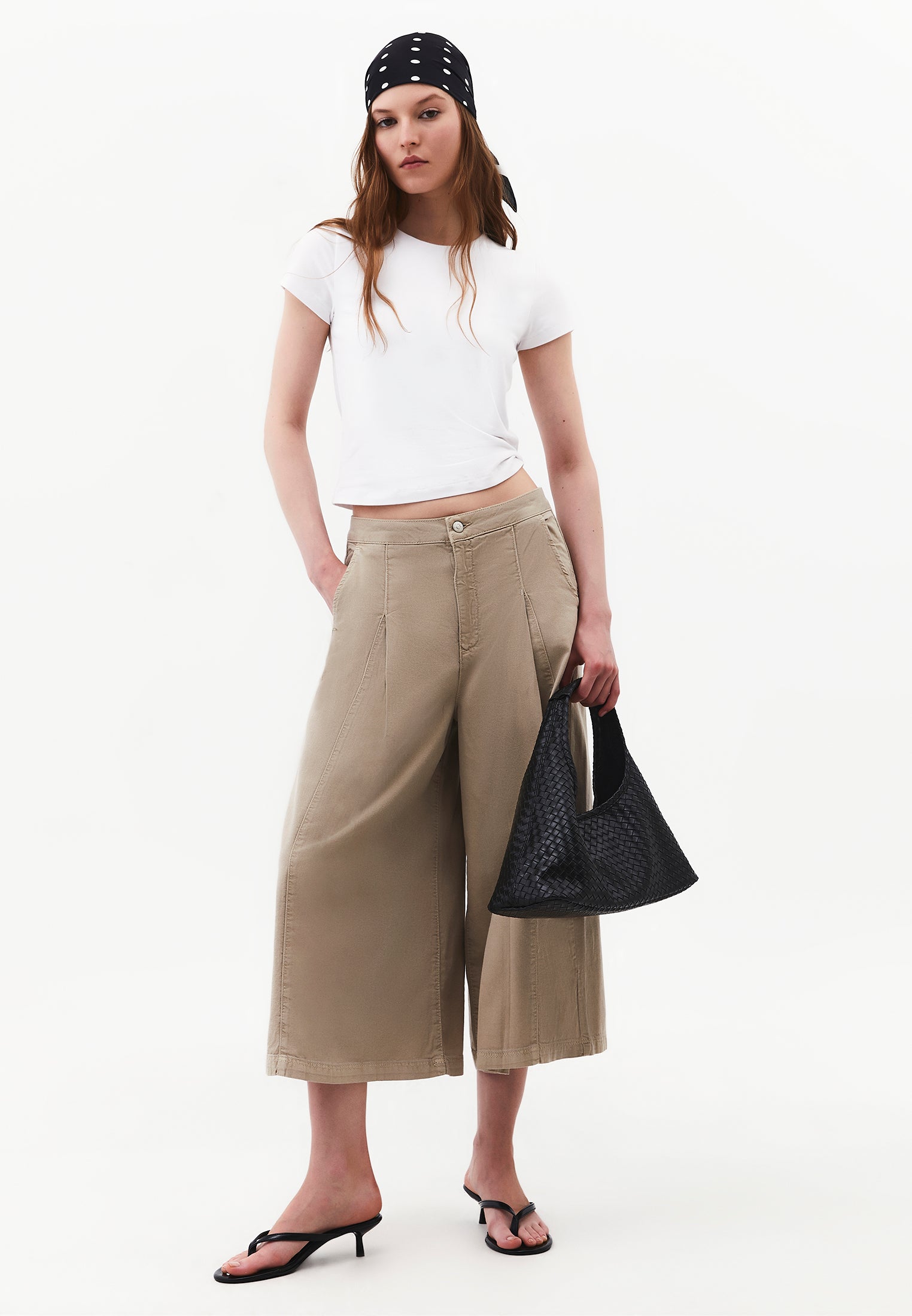 Culotte High Waist Cropped Slit Pants - ANTIK PLAZA TAUPE