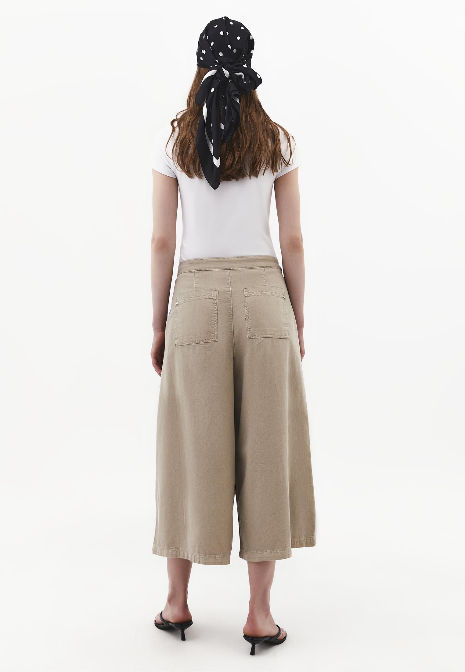 Culotte High Waist Cropped Slit Pants - ANTIK PLAZA TAUPE