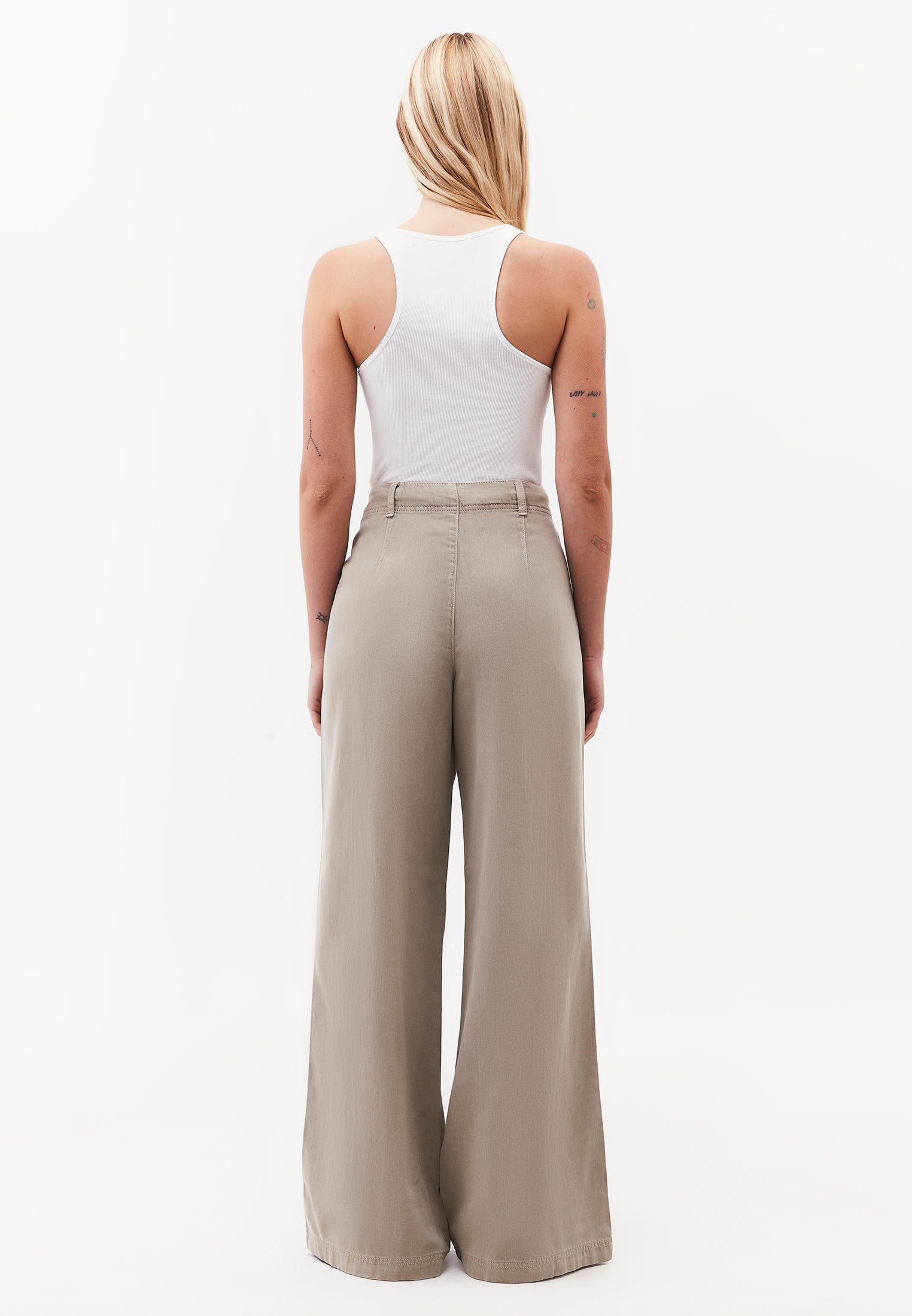 Woven Trousers With Pockets, High Waist And Wide Leg - ANTIK PLAZA TAUPE