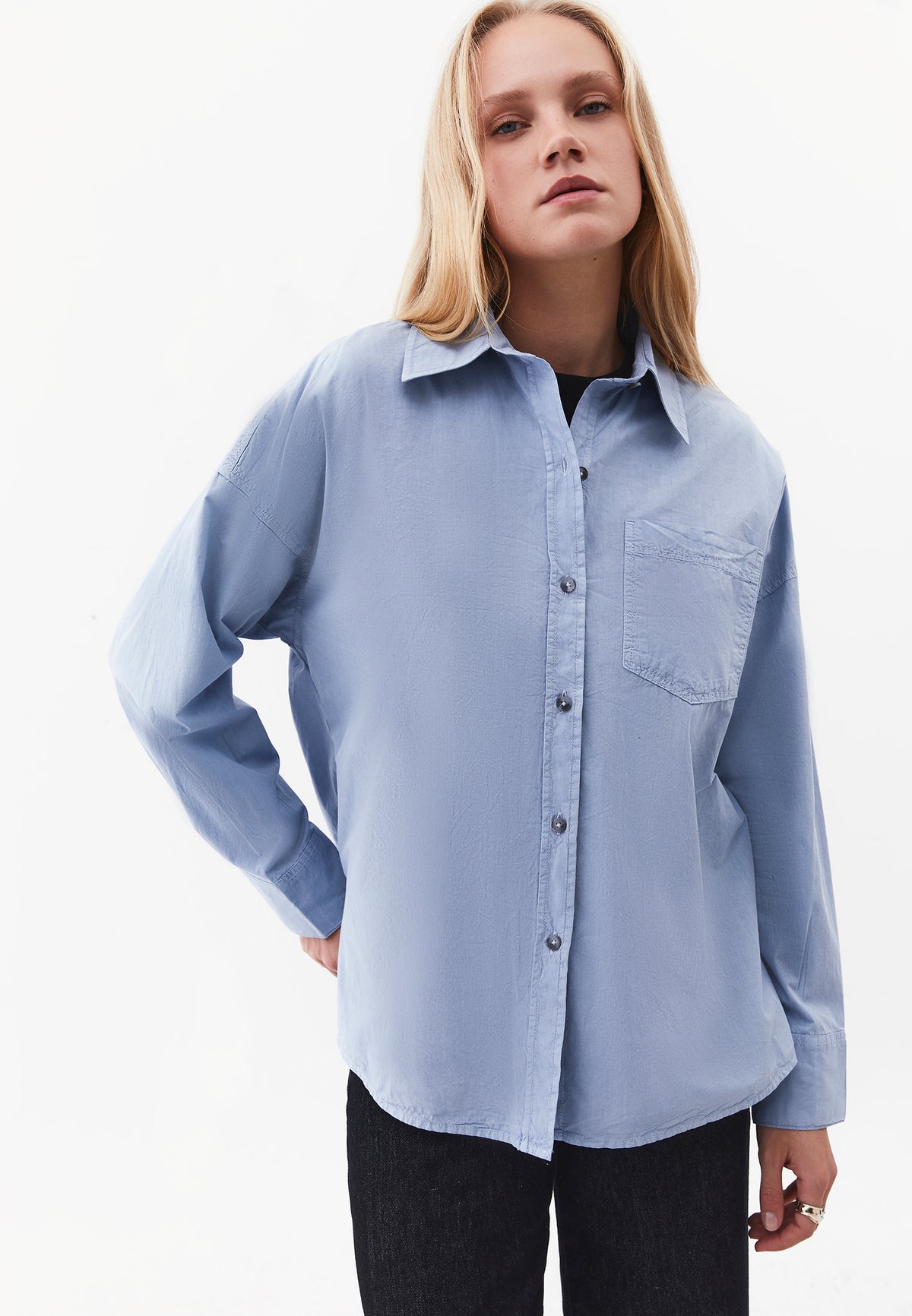 Oversized Long Sleeve Shirt with Pocket Detail - ANTIK RAIN WASHED