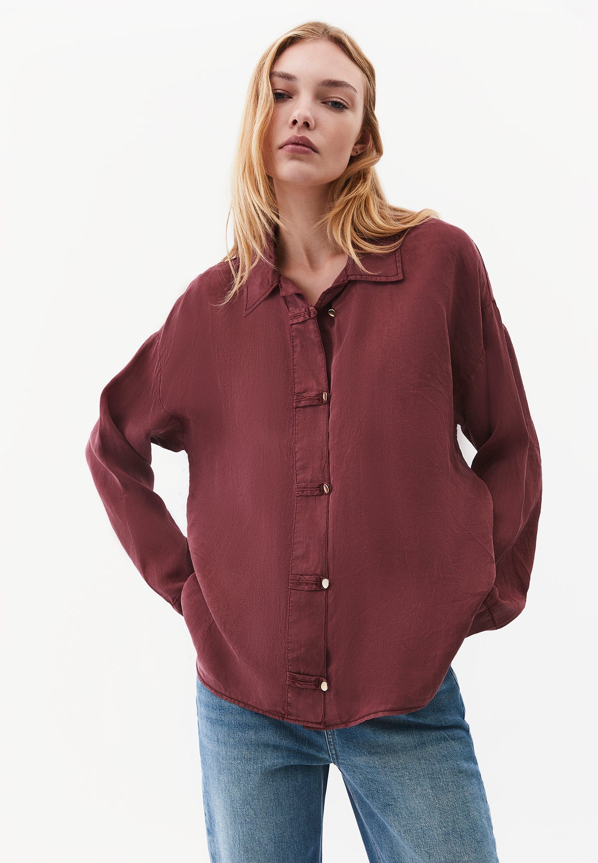 Shirt Collar Shirt with Button Details - ANTIK RUM RAISIN