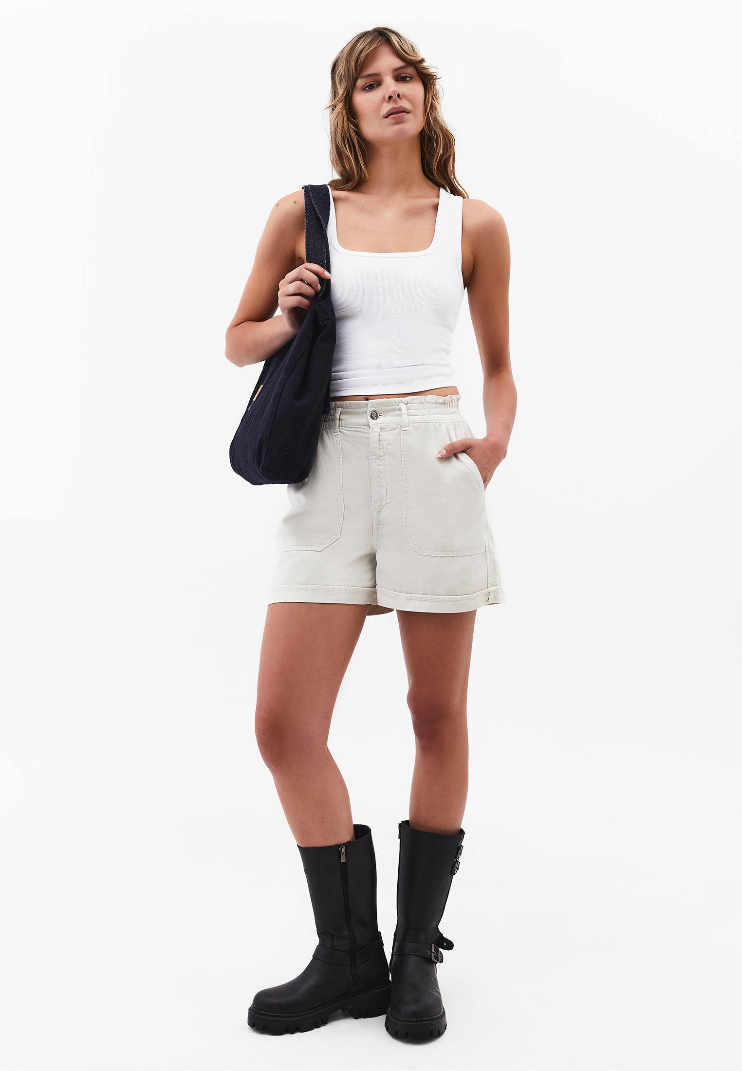 High Waist Elastic Shorts - ANTIK SILVER BIRCH