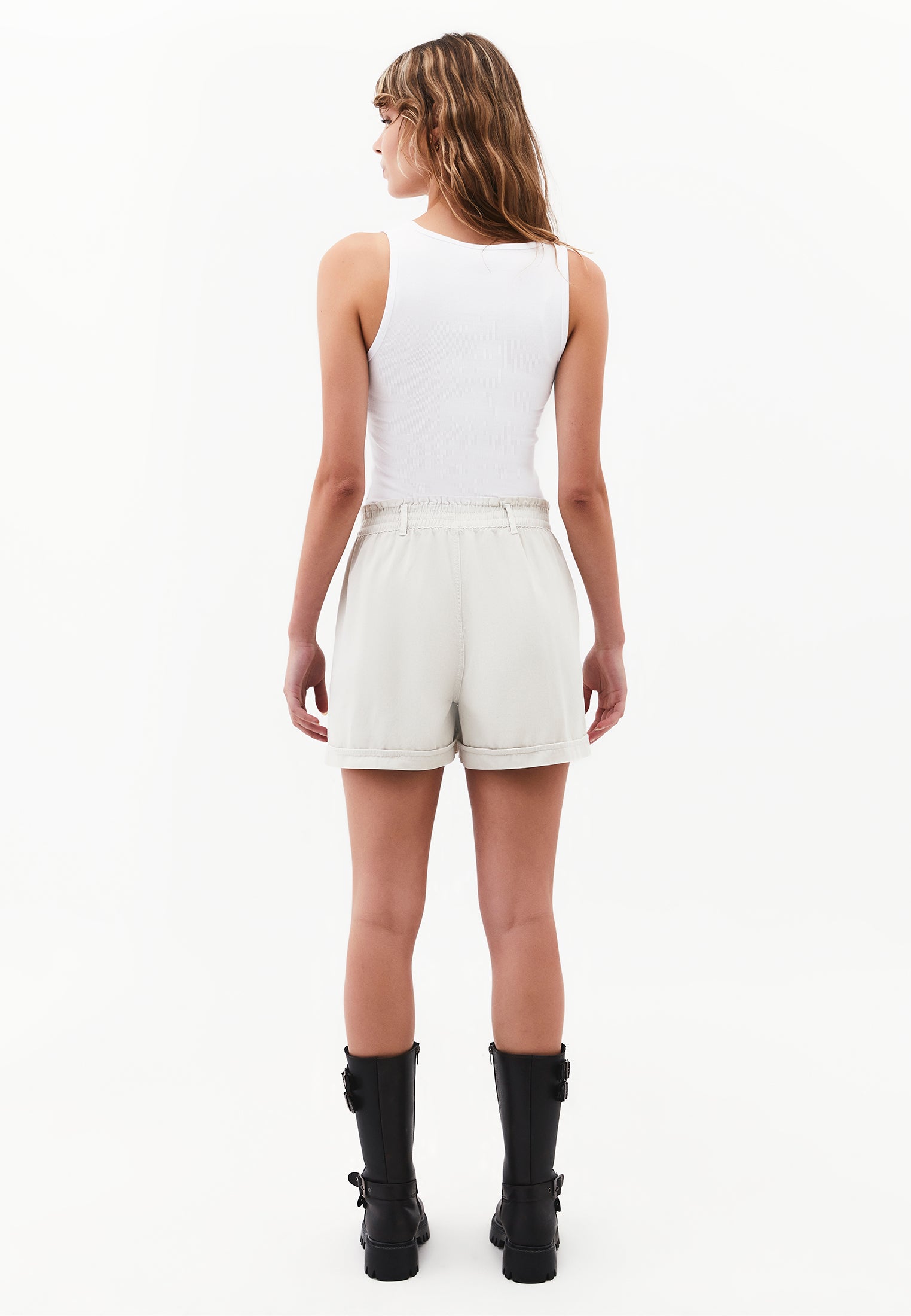 High Waist Elastic Shorts - ANTIK SILVER BIRCH