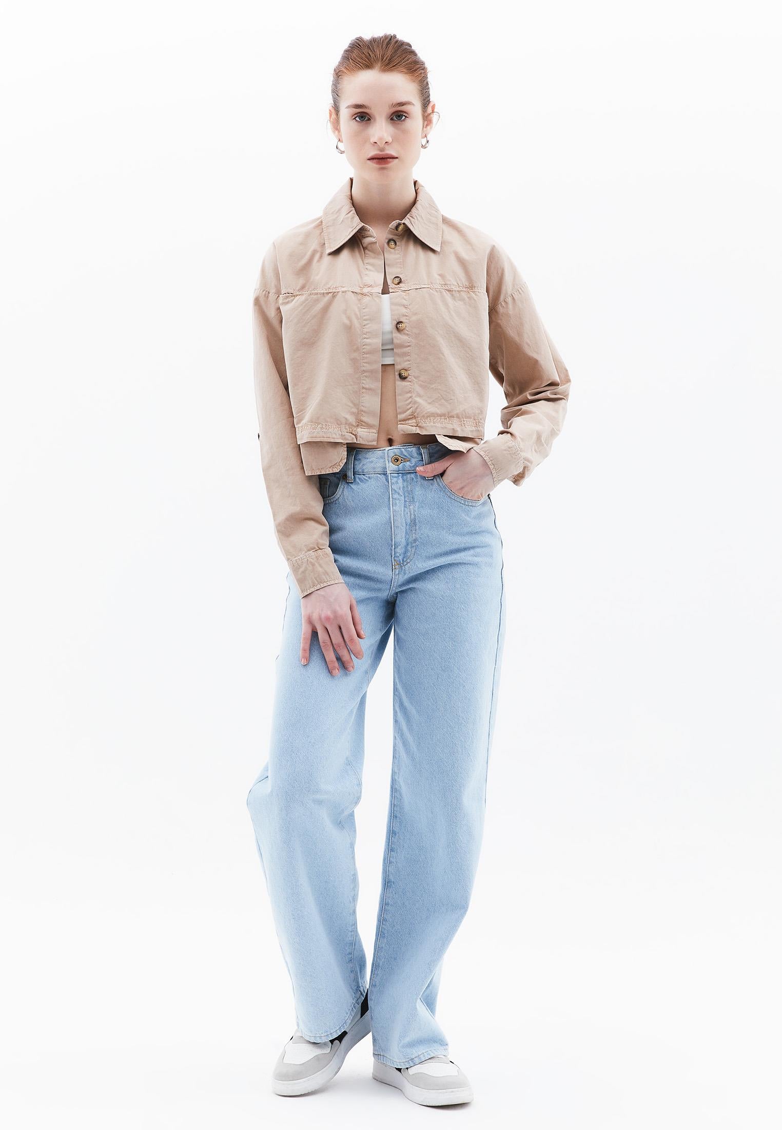 Pocketed Loose Fit Cropped Shirt - ANTIK WARM TAUPE
