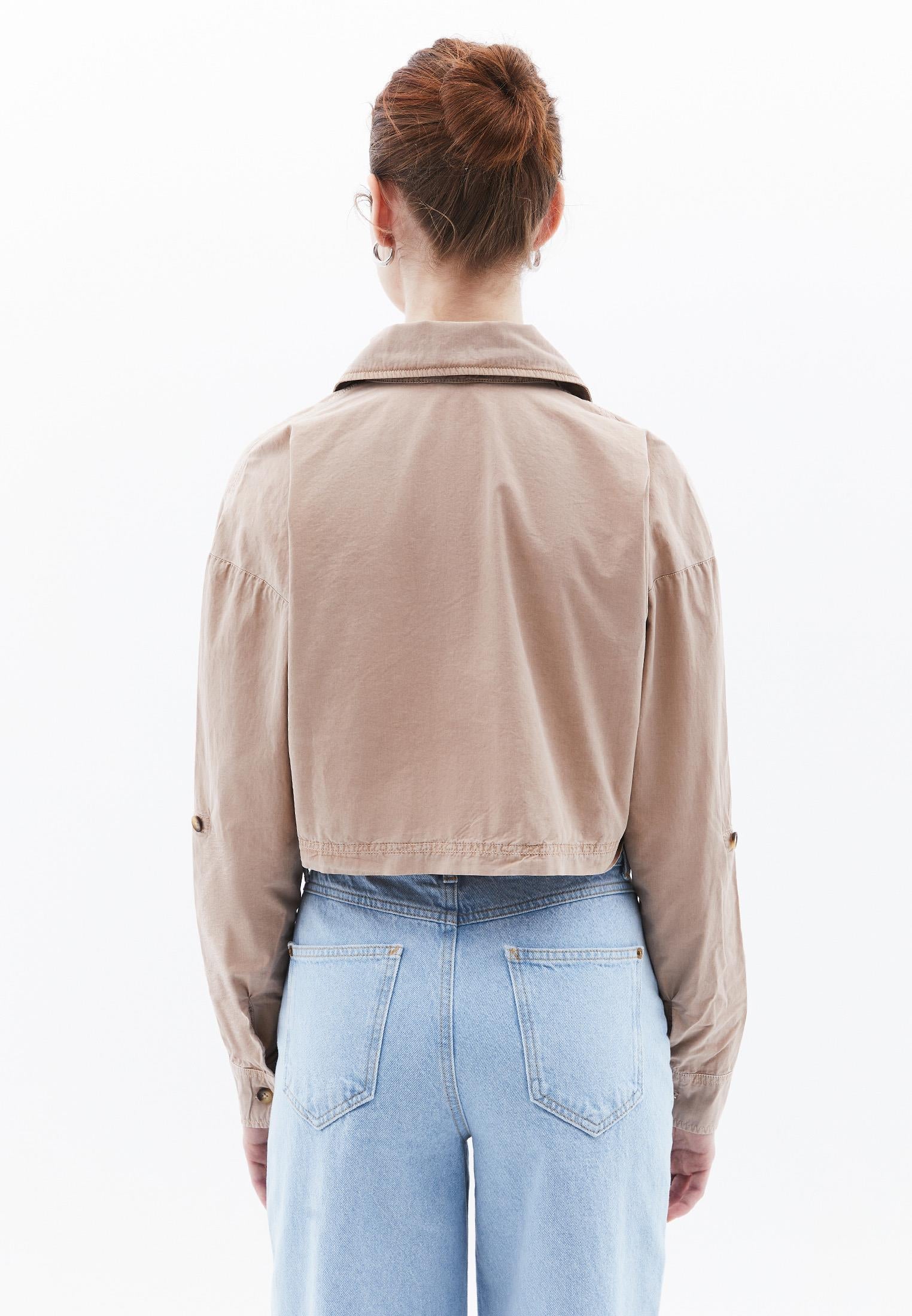 Pocketed Loose Fit Cropped Shirt - ANTIK WARM TAUPE