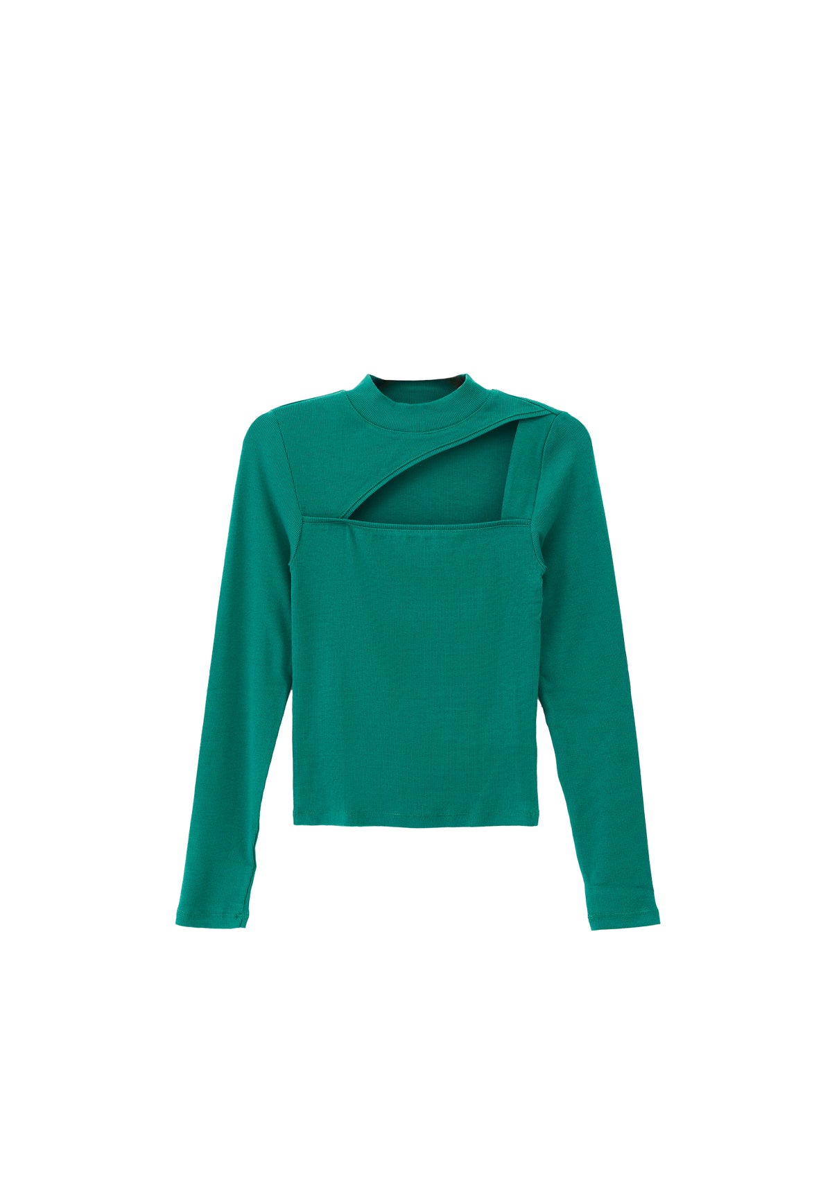High Neck Long Sleeve Bodycon T-Shirt - ANTIQUE GREEN