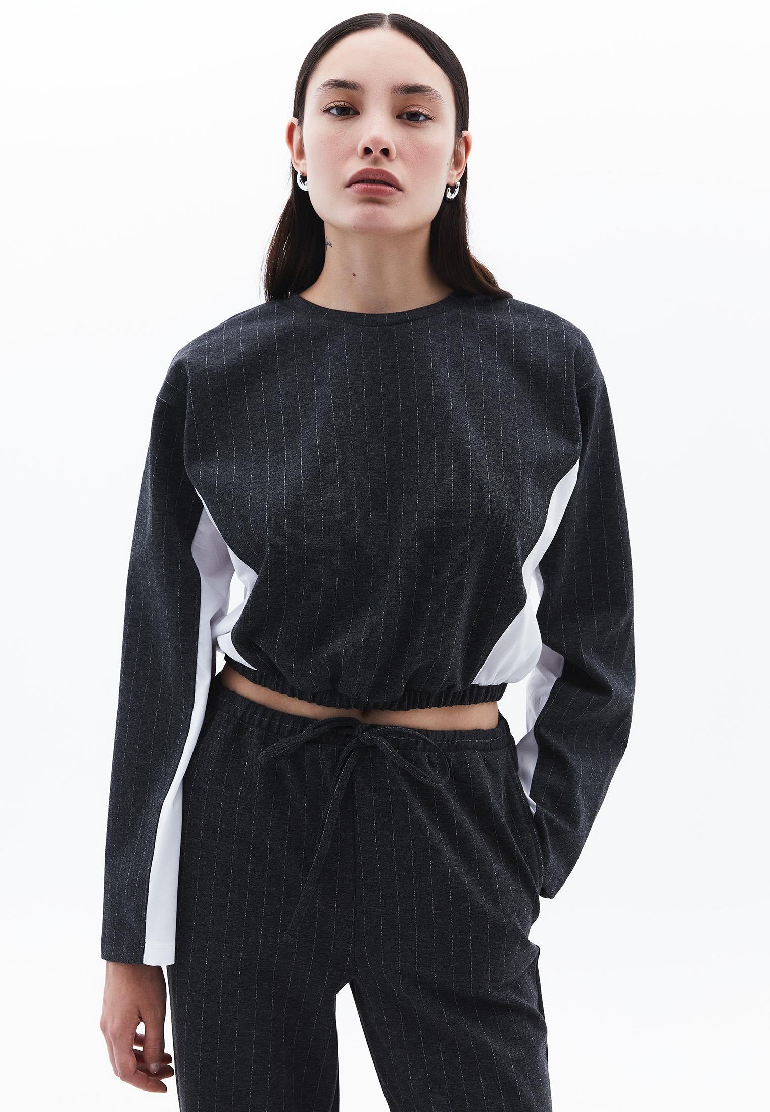 Long Sleeve Loose Crop T-Shirt - ANTRA MELANGE