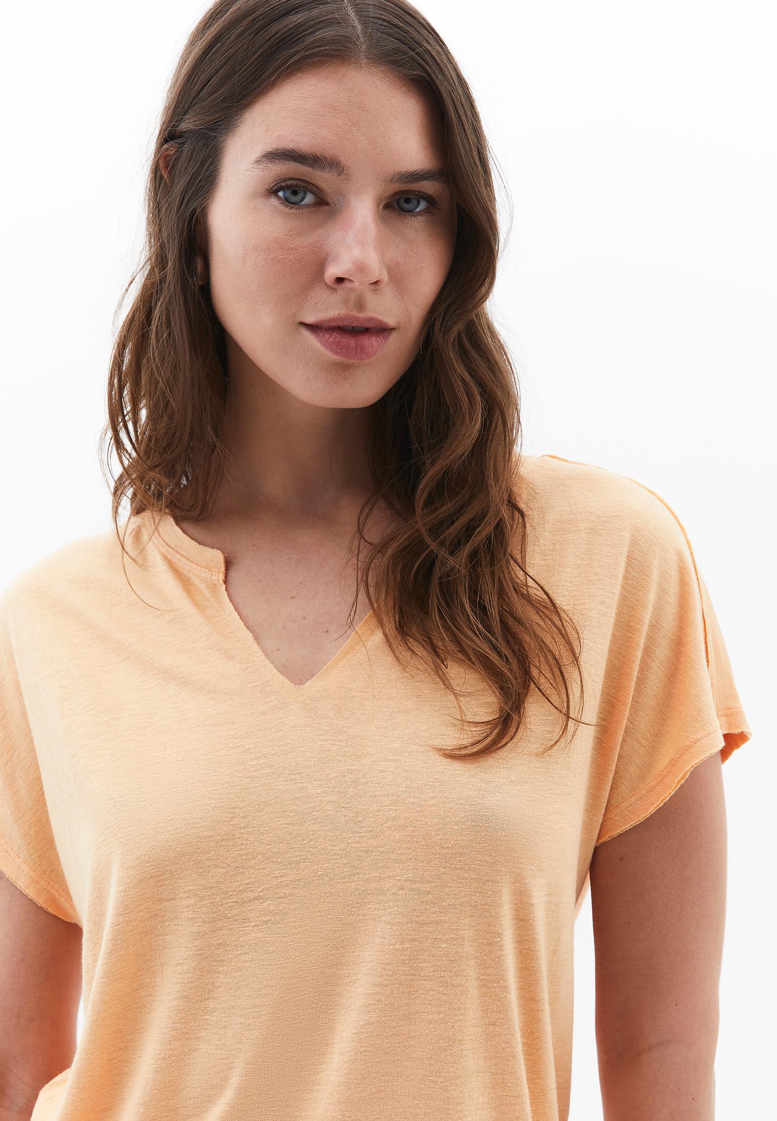 V Neck Short Sleeve T-Shirt - APRICOT NECTAR