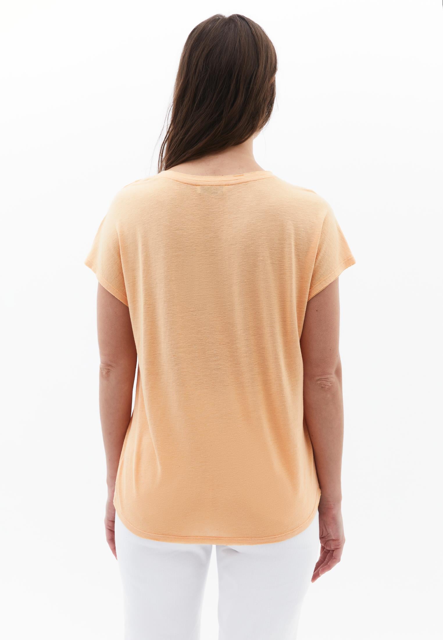 V Neck Short Sleeve T-Shirt - APRICOT NECTAR