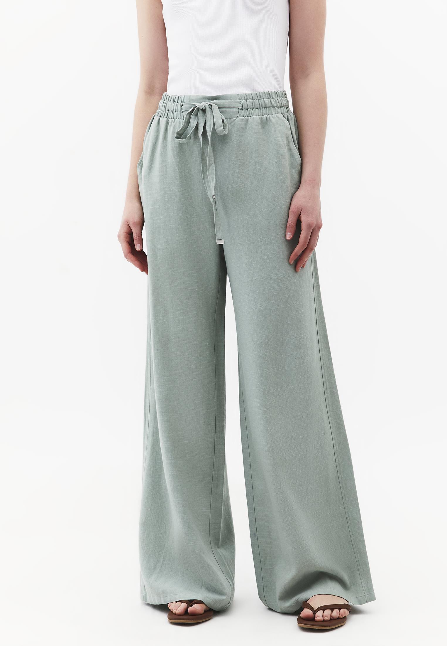 High Waist Wide Leg Elastic Waist Pants - AQUA GRAY