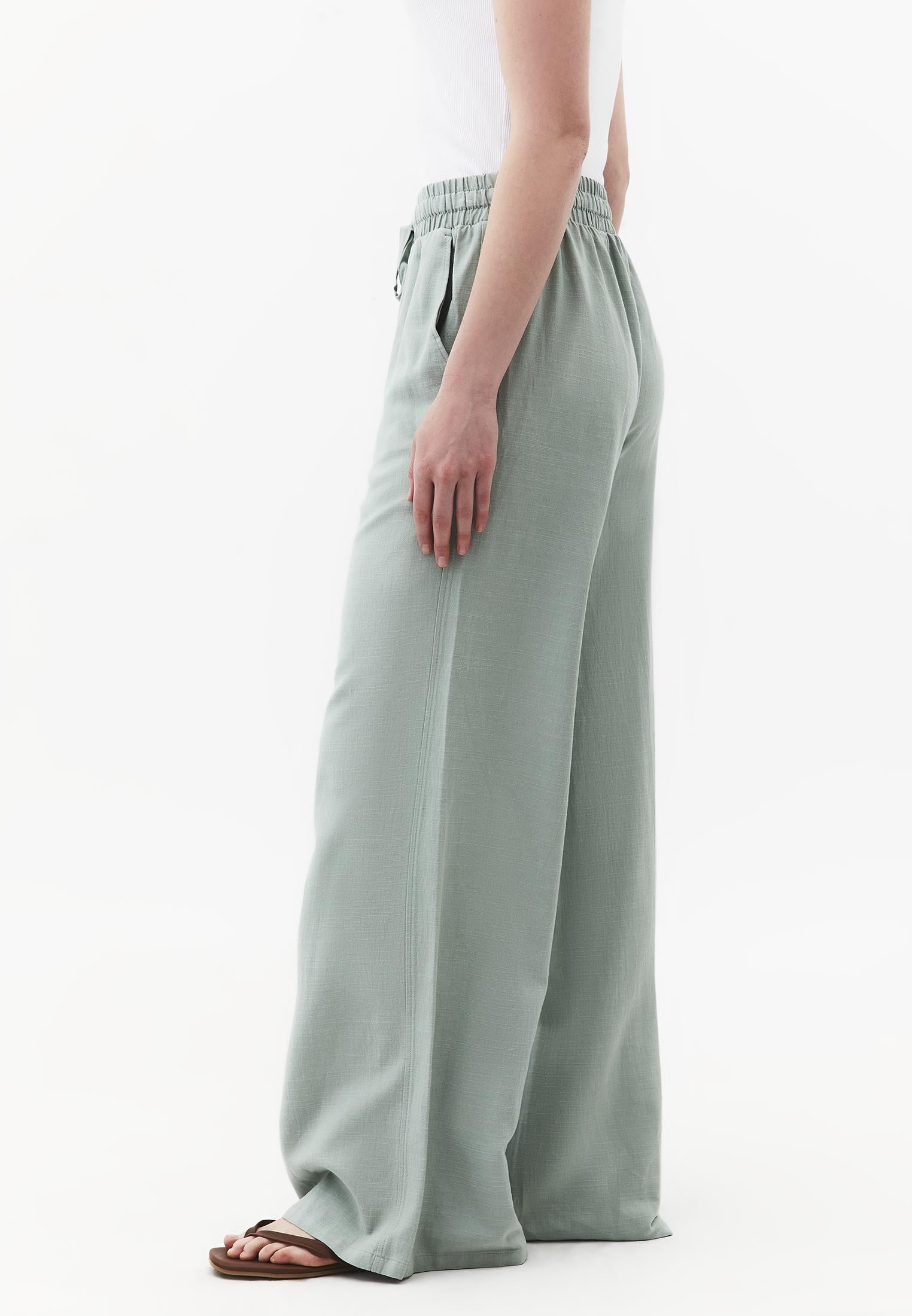 High Waist Wide Leg Elastic Waist Pants - AQUA GRAY