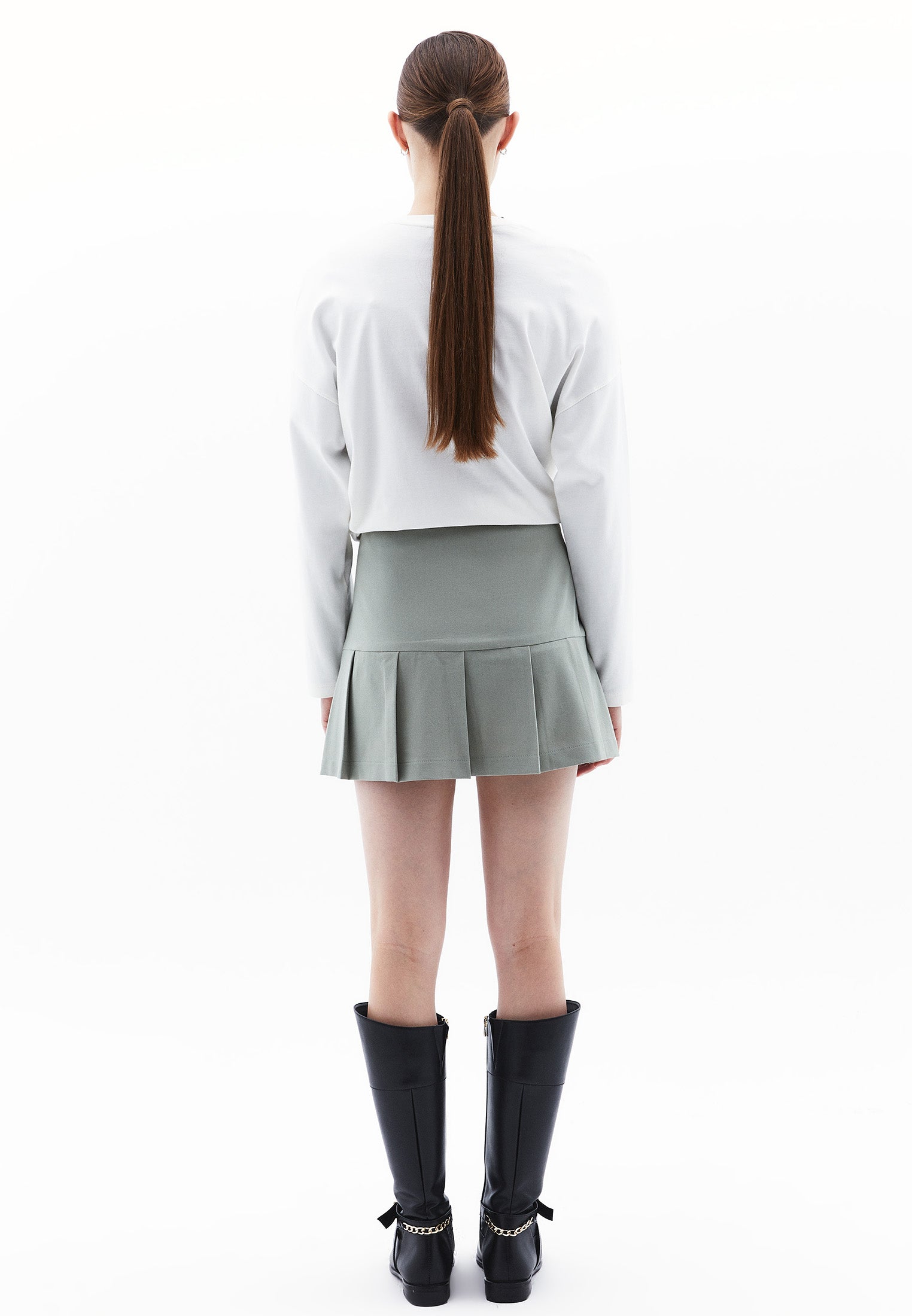 Pleated Short A-Line Skirt - AQUA GRAY