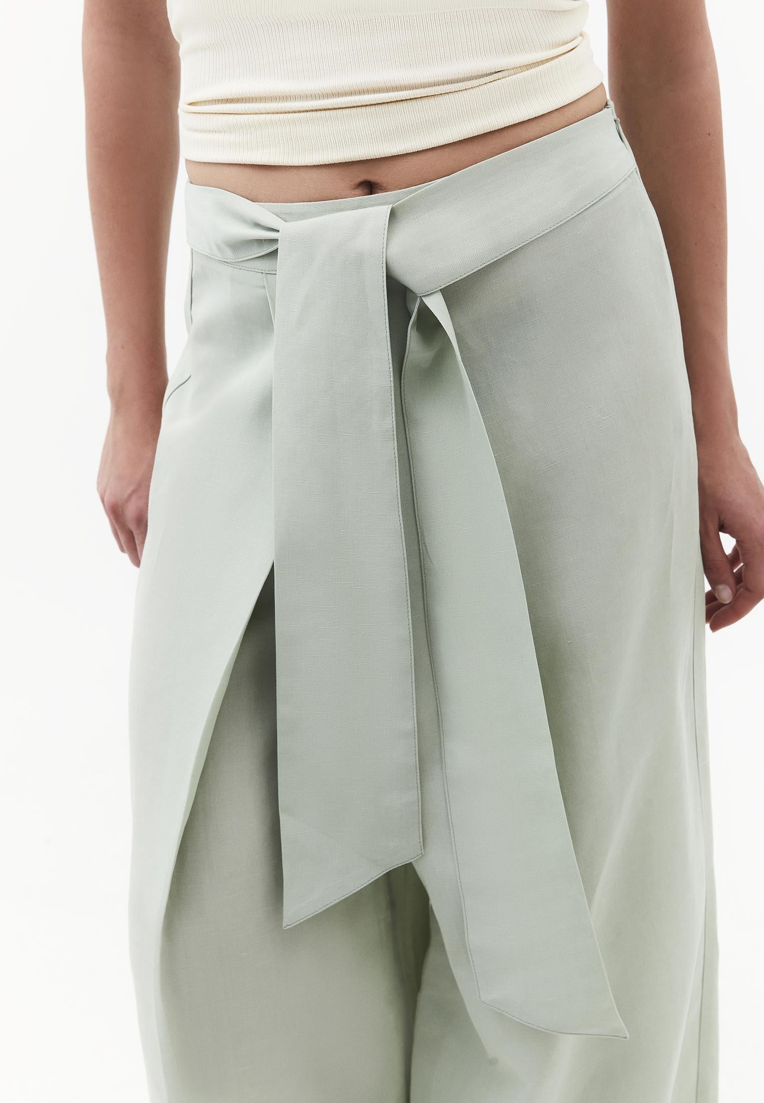 Belted High Waist Wide Leg Pants - AQUA GRAY