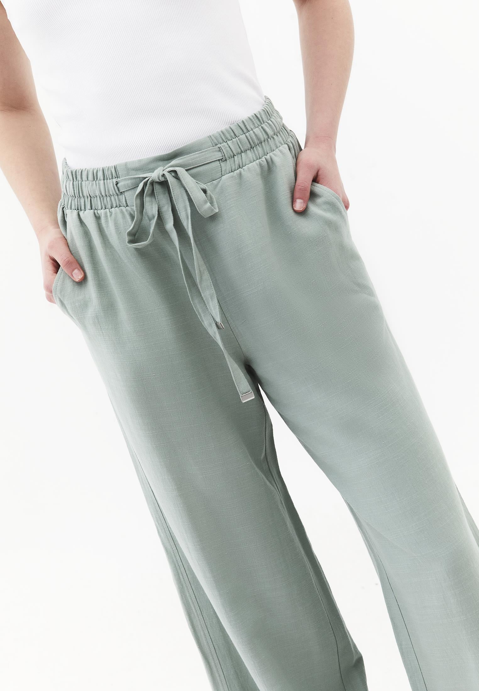 High Waist Wide Leg Elastic Waist Pants - AQUA GRAY