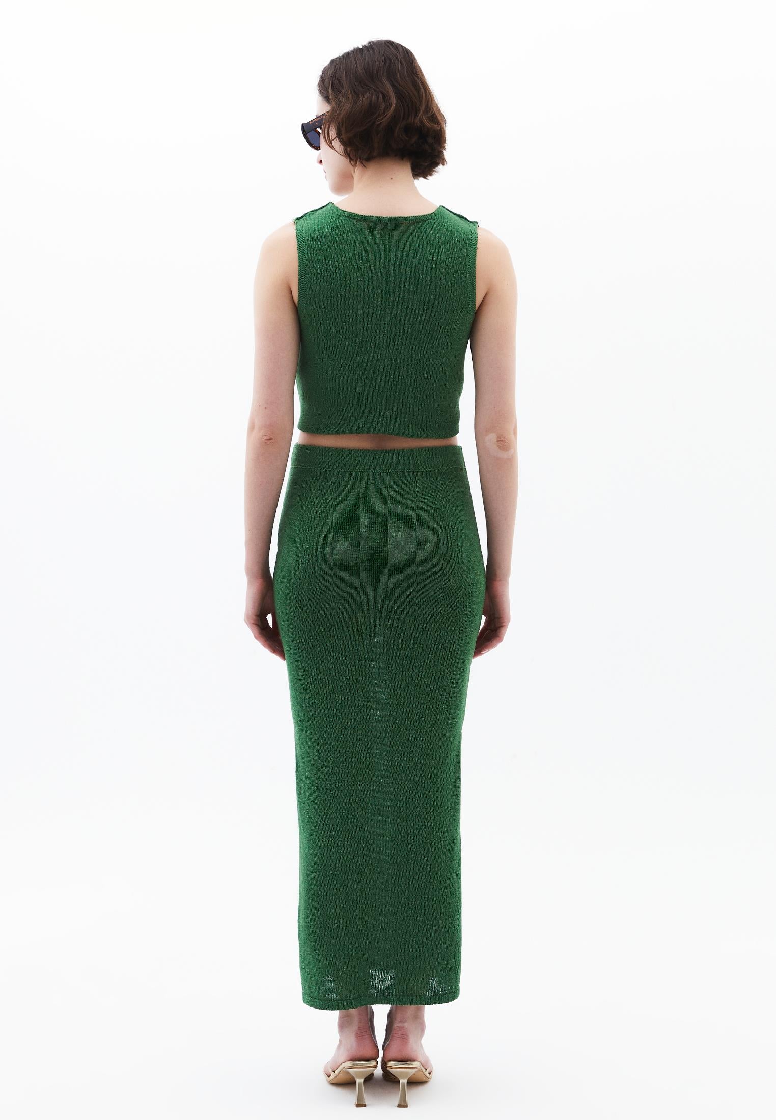 Long Skirt With Slit Detail - ARTICHOKE GREEN