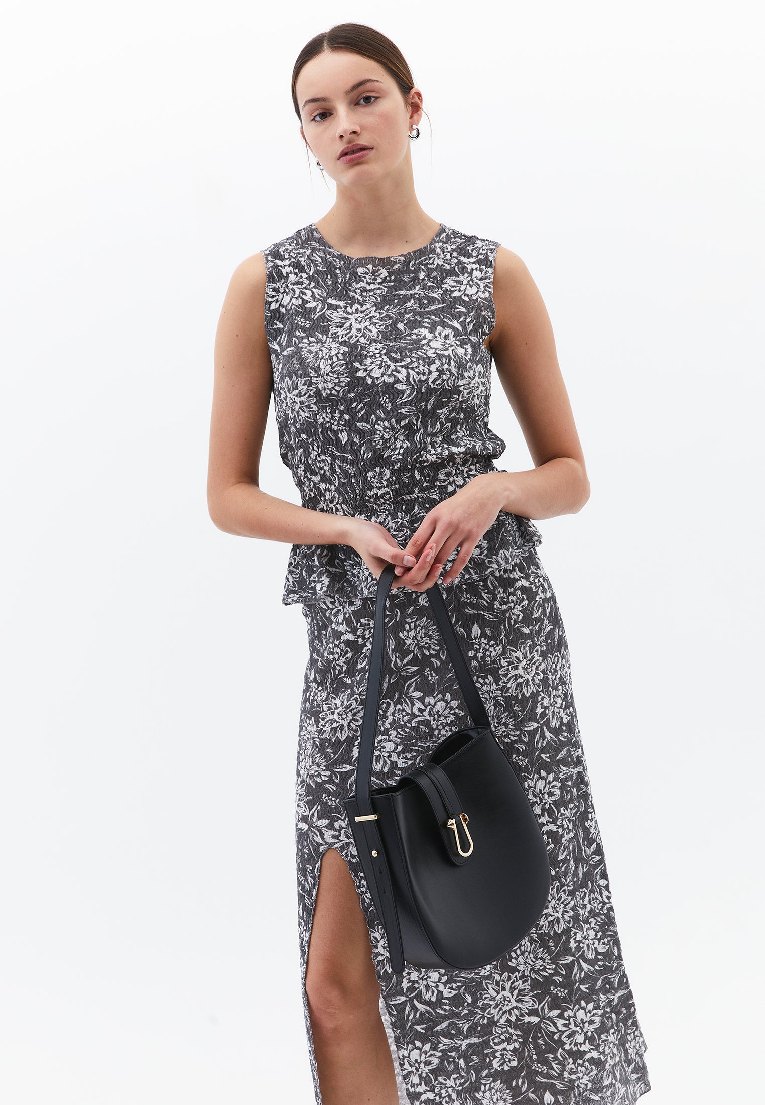 Sleeveless Ribbed Tank With Crew Neck - ASPHALT FLOWER COMB