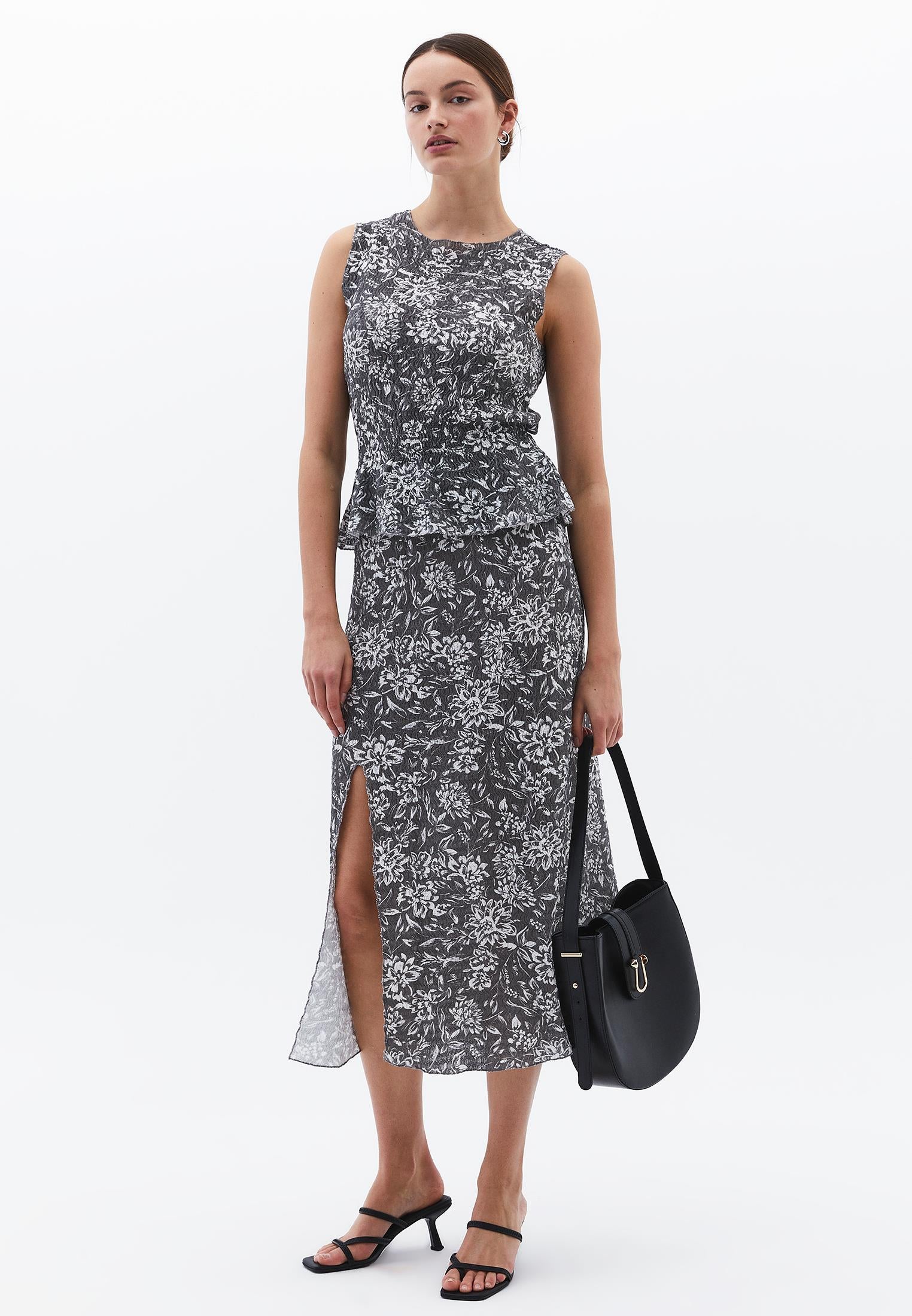 Sleeveless Ribbed Tank With Crew Neck - ASPHALT FLOWER COMB