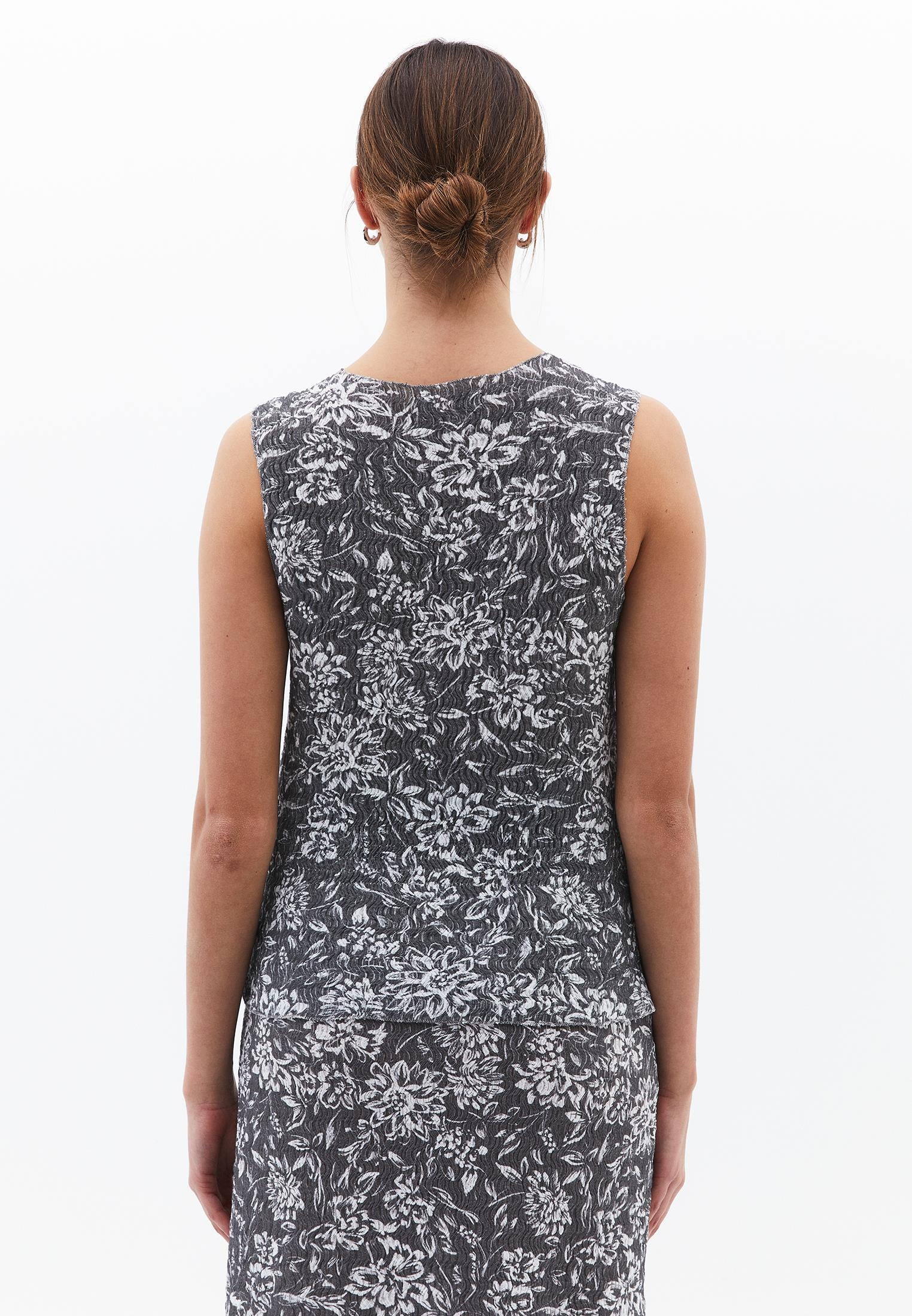 Sleeveless Ribbed Tank With Crew Neck - ASPHALT FLOWER COMB