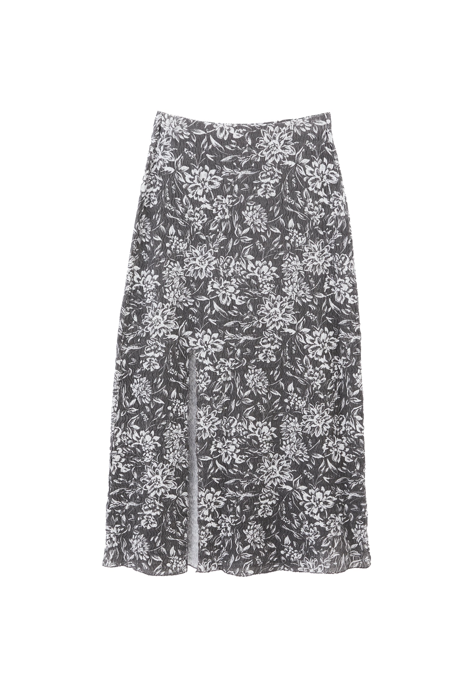 Midi Skirt With Slit Detail High Waist - ASPHALT FLOWER COMB