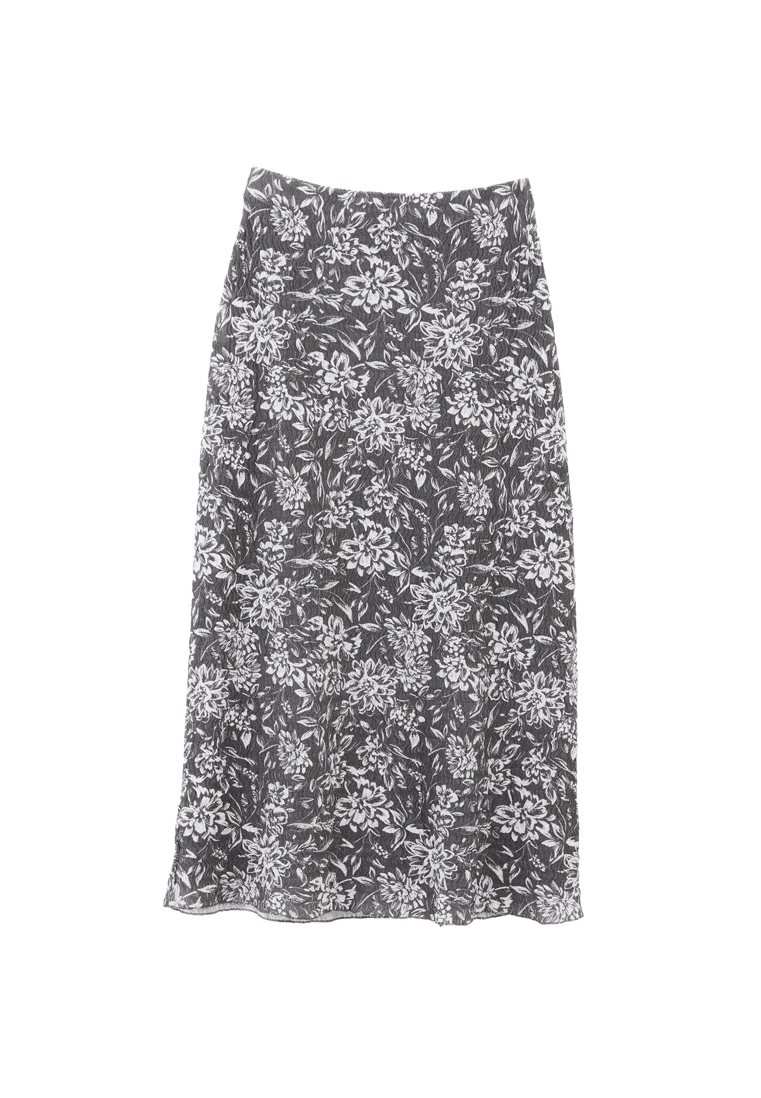 Midi Skirt With Slit Detail High Waist - ASPHALT FLOWER COMB