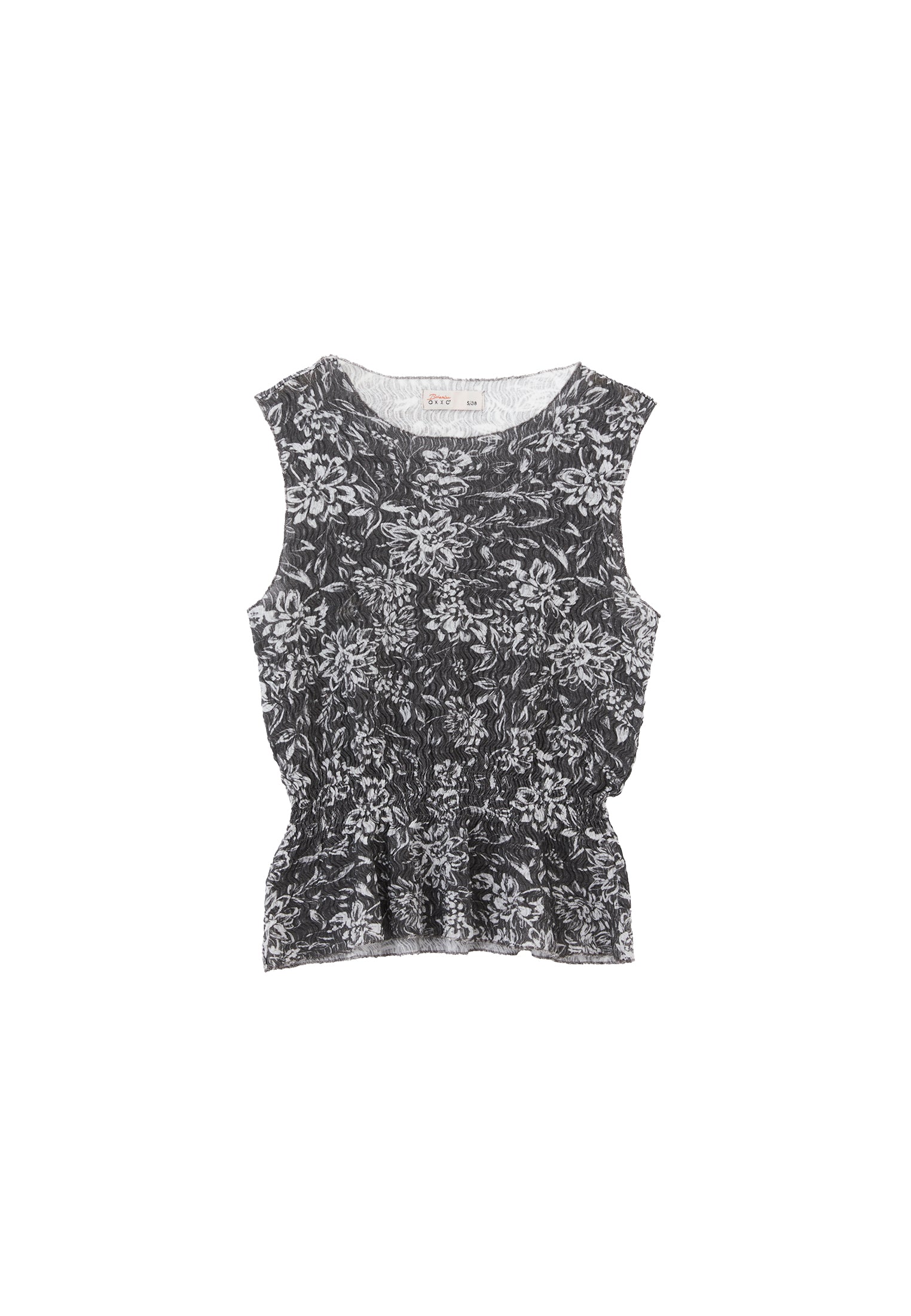Sleeveless Ribbed Tank With Crew Neck - ASPHALT FLOWER COMB